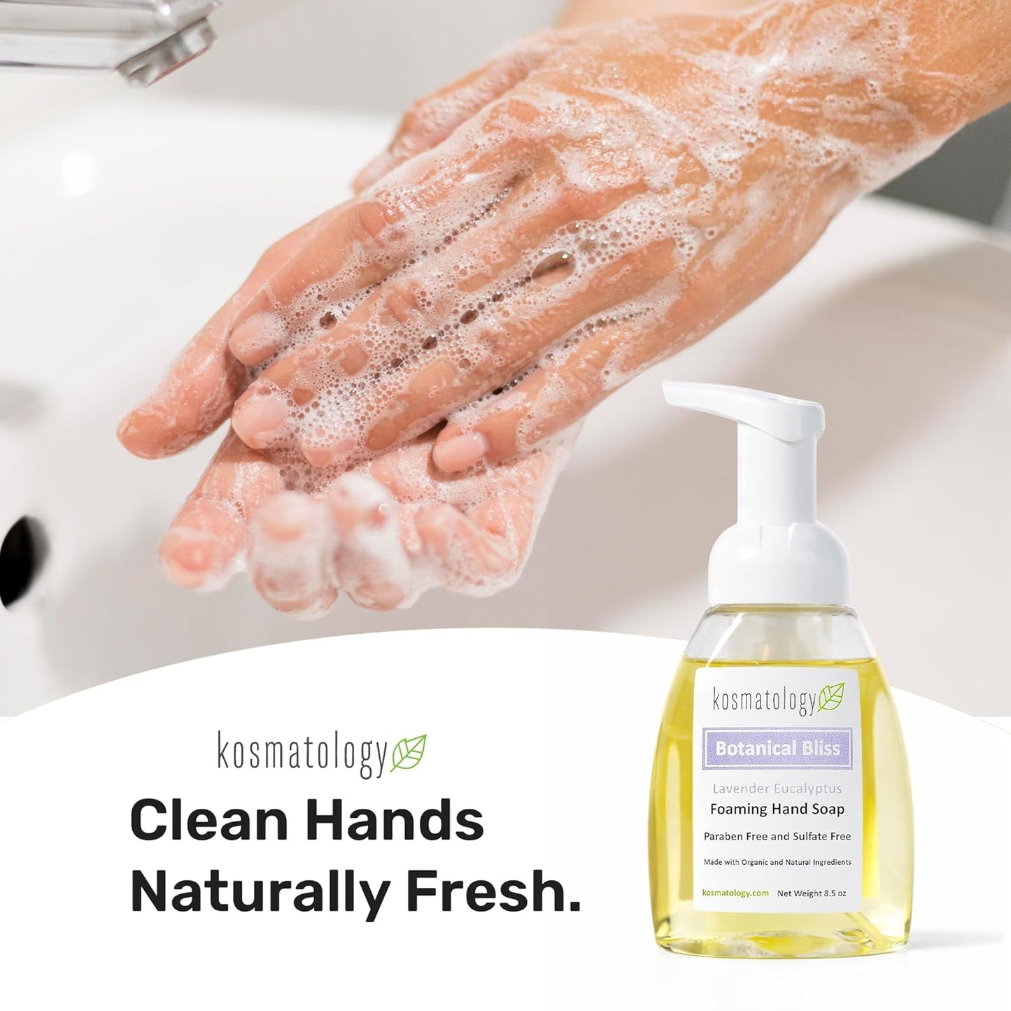Organic Foaming Hand Soap - Botanical Bliss Lavender-Eucalyptus | Moisturizing Essential Oil Wash (8.5 fl oz)