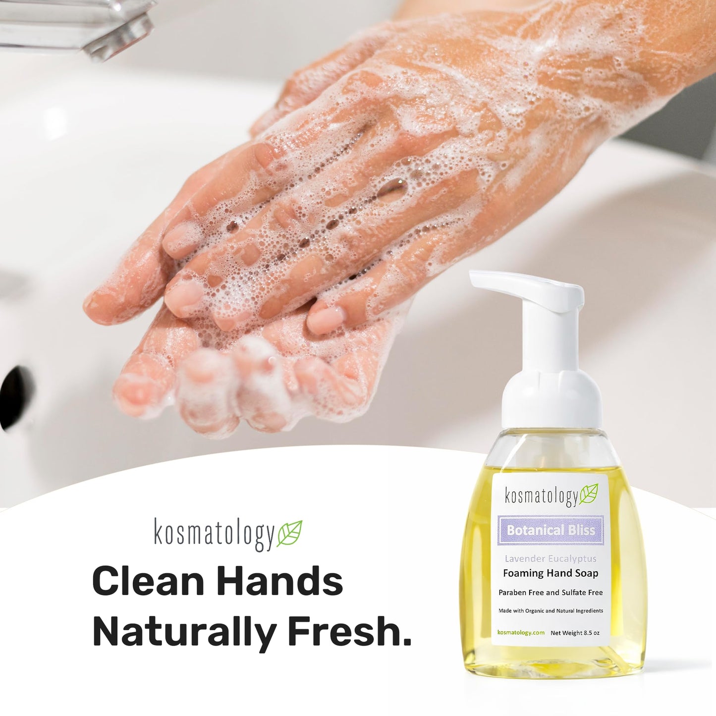 kosmatology Organic Foaming Hand Soap | Botanical Bliss (Lavender-Eucalyptus) Moisturizing Hand Wash | Clean Ingredients, Infused with Essential Oils (8.5 fl oz)