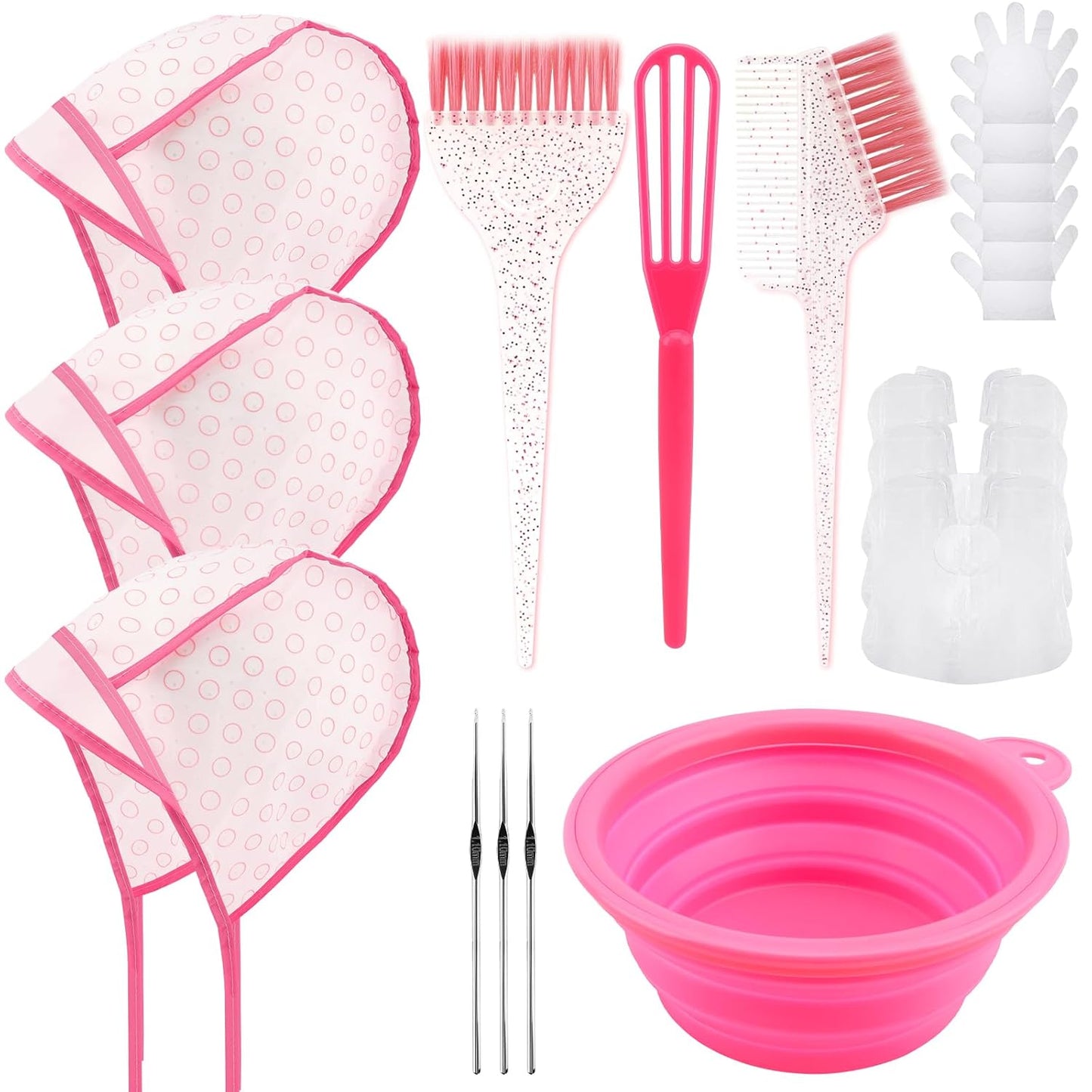 19PCS Hair Bleach Highlighting Kit - Complete Home Salon Tools Set | Includes Dye Brush, Bowl, Gloves & More (Pink)