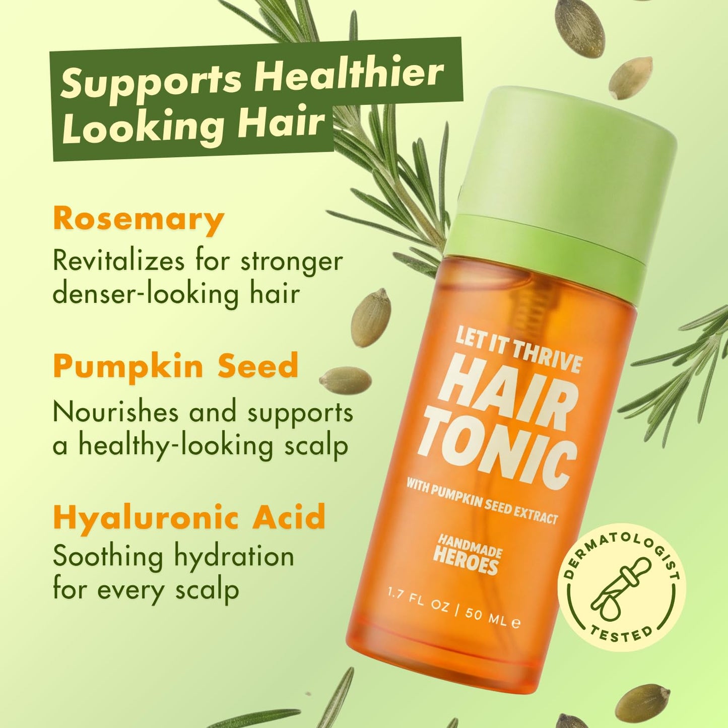 Handmade Heroes 100% Natural Rosemary Hair Tonic with Pumpkin Seed Extract for Hair Thinning - Hair Tonic for Men and Women - Thickening and Lusher Looking Hair