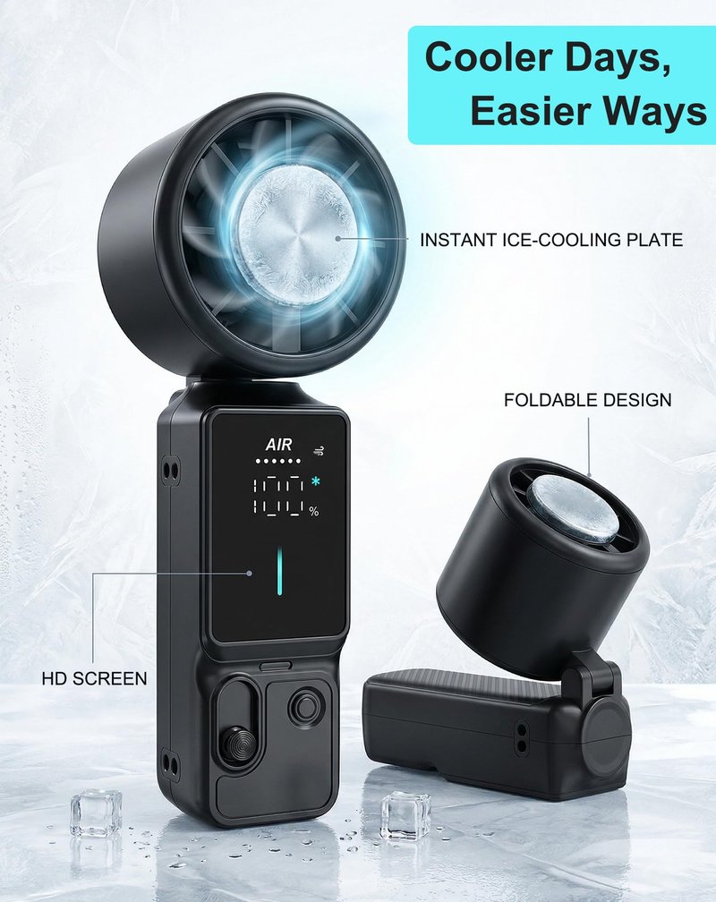 Cyromark Personal Fans Portable Rechargeable - 100-Gear Handheld Fan, Wearable & Foldable 3-in-1 Turbo Fan with Ice Compress for Indoor/Outdoor Travel Activities(Black)