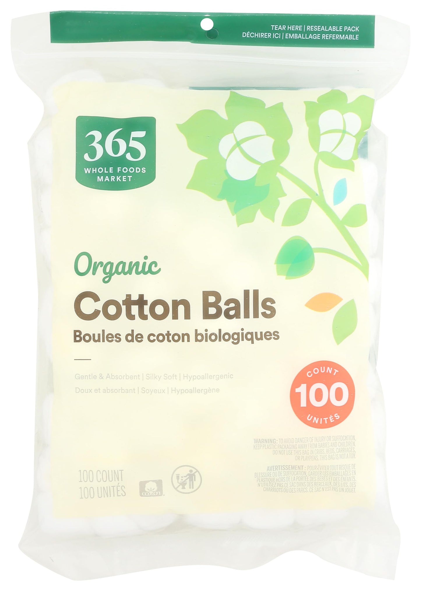 365 by Whole Foods Market, Organic Cotton Balls, 100 Count