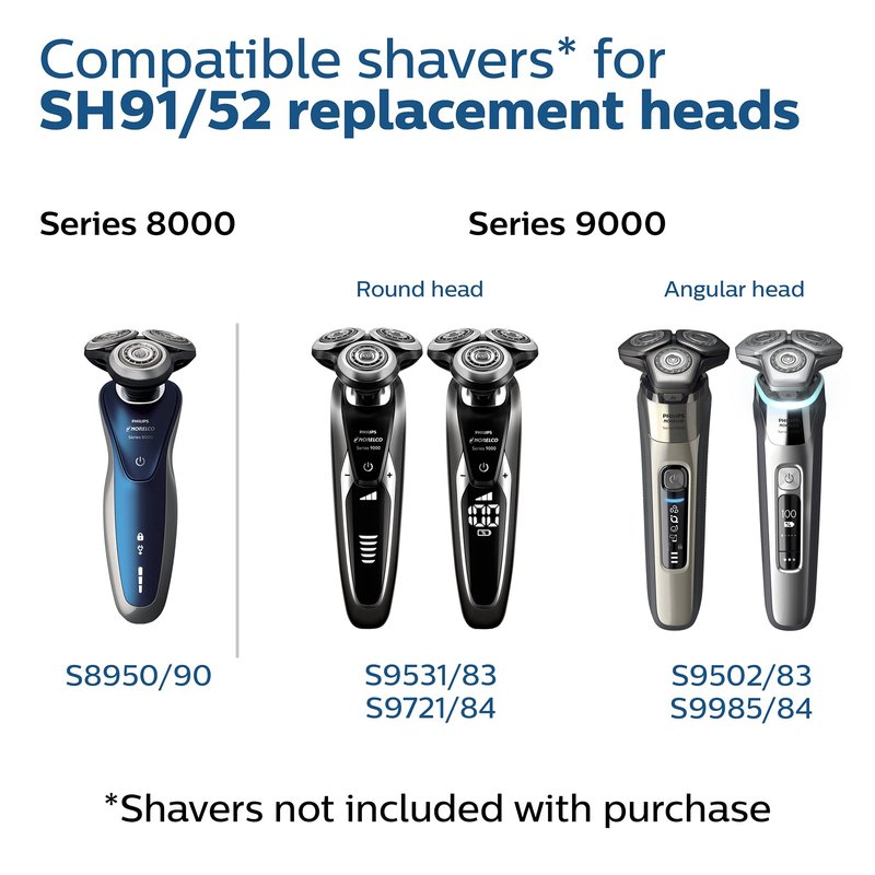 Philips Norelco Genuine SH91/52 Replacement Shaving Heads Compatible with Norelco Shaver Series S9000 and 9000 Prestige,Latest Version for Refreshed SH90/70,SH98/70,and SH98/80,(Pack of 3)