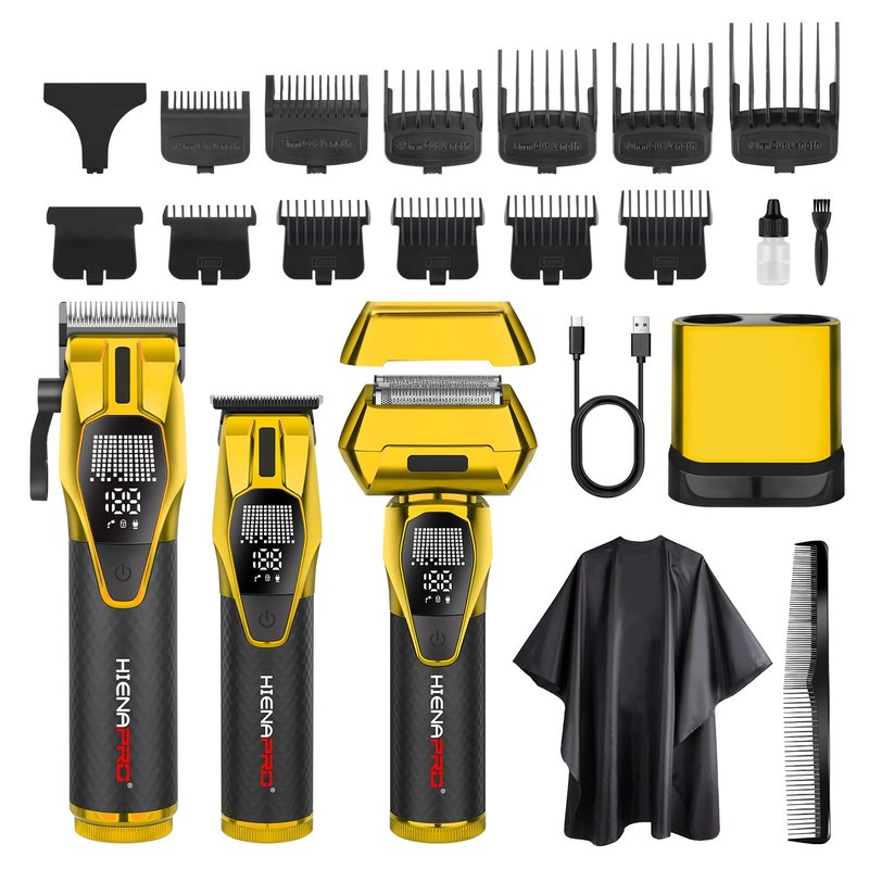 HIENA PRO Professional Cordless Hair Clippers for Men, Zero Gap Beard Trimmer & Foil Shaver Set, Rechargeable Barber Clipper Kit and Hair Cutting Set
