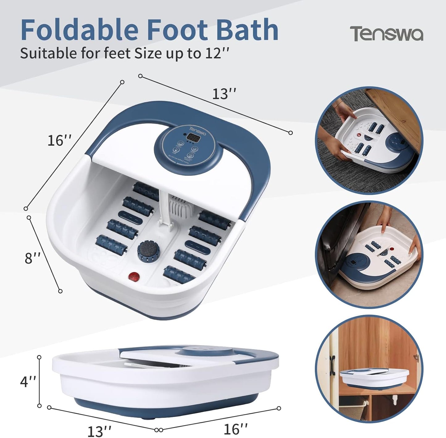 Collapsible Foot Spa Bath Massager - Heated Bubble Soaker with 8 Rollers | Stress Relief & Acupressure Points
