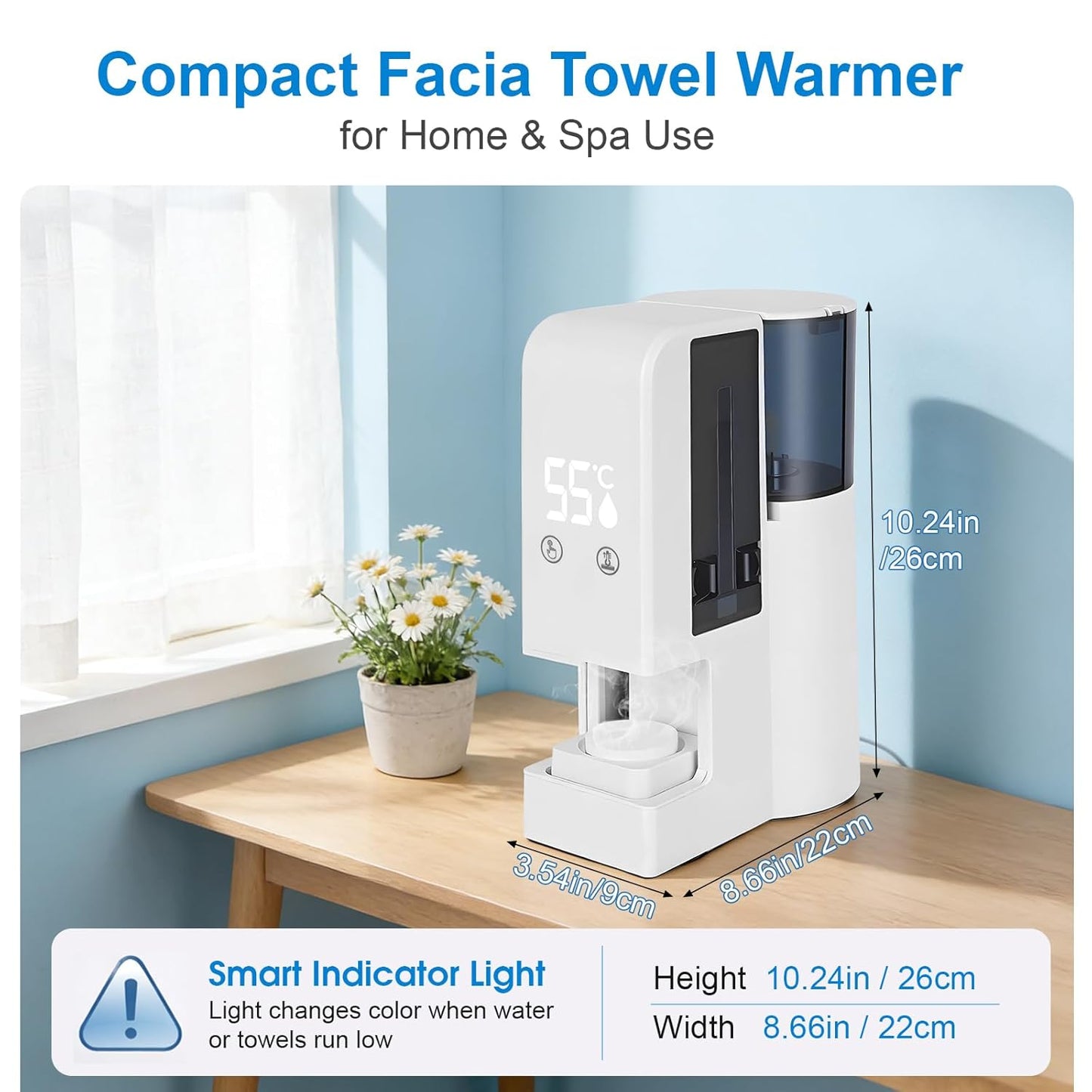 Automatic Hot Towel Dispenser - Upgraded Facial Towel Warmer with 5s Instant Heat | 55°C (131°F) Voice Alert, Wall/Counter Use (100 Towels)