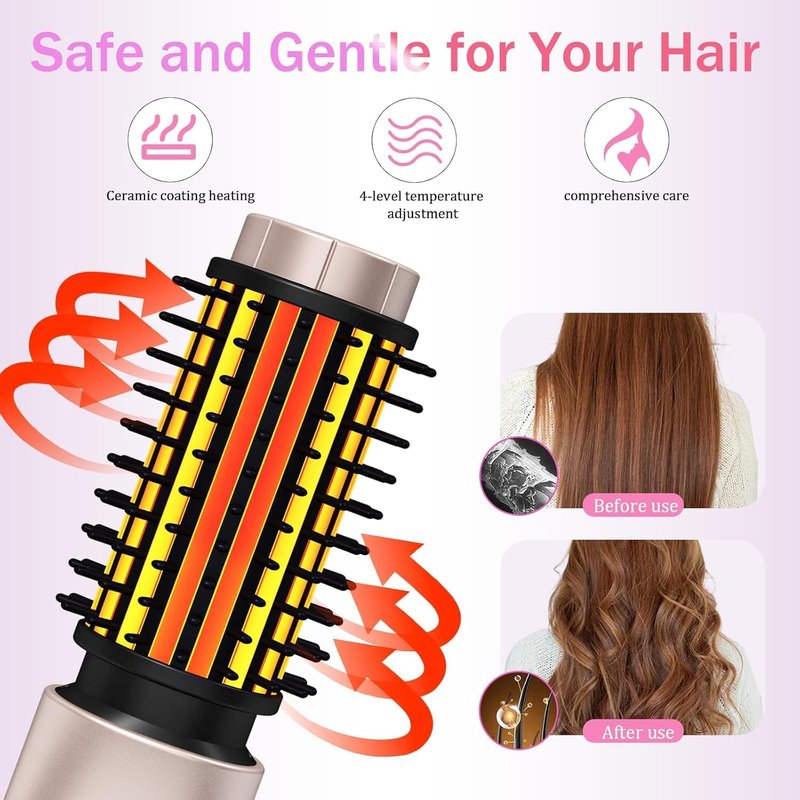 Cordless Hair Curling Iron Brush - 3-in-1 Portable Travel Curling Wand | Blush Pink, USB Rechargeable, 7000mAh