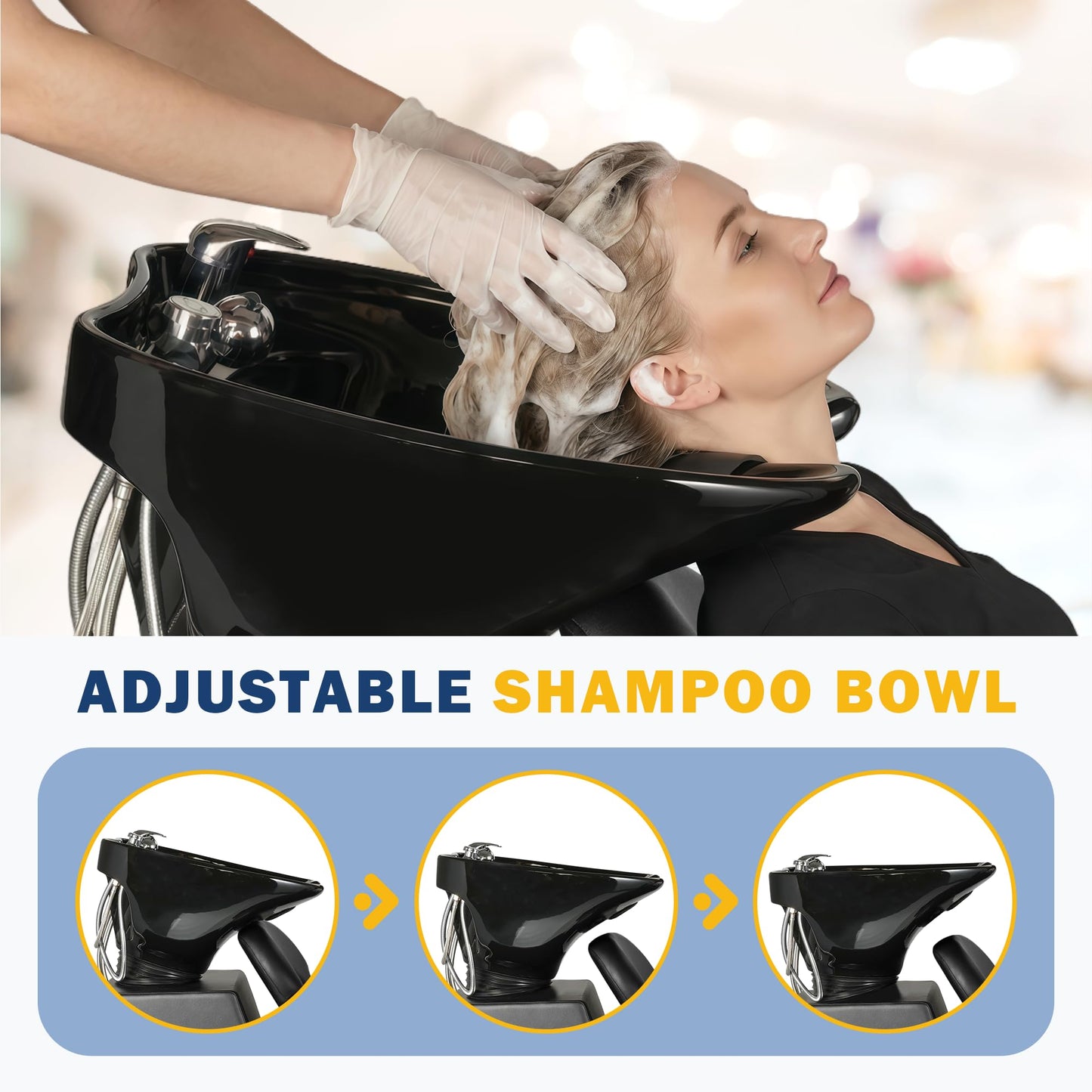 ROWIEP Backwash Shampoo Station Chair for Salon, Adjustable Porcelain Ceramic Hair Wash Bowl, Shampoo Bowl for Spa Beauty Hair Salon Home Equipment