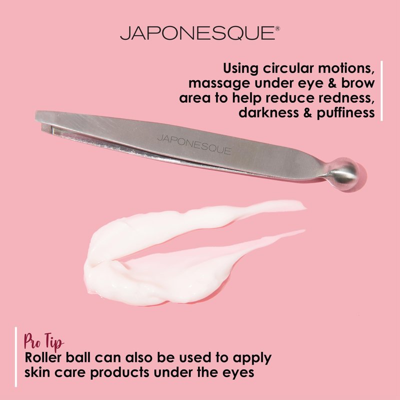 JAPONESQUE Shape & Soothe Tweezer, 2-in-1 Tool, Slant Tweezer for Shaping & Defining Brows & Eye Soother for Reducing Puffiness