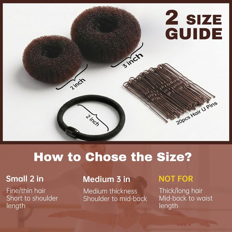 Hair Donut Bun Maker Set - 6 Pcs Firm Hold Bun Shaper Rings for Women | Small & Medium Sizes, Includes 5 Hair Ties & 20 U Pins (Brown)