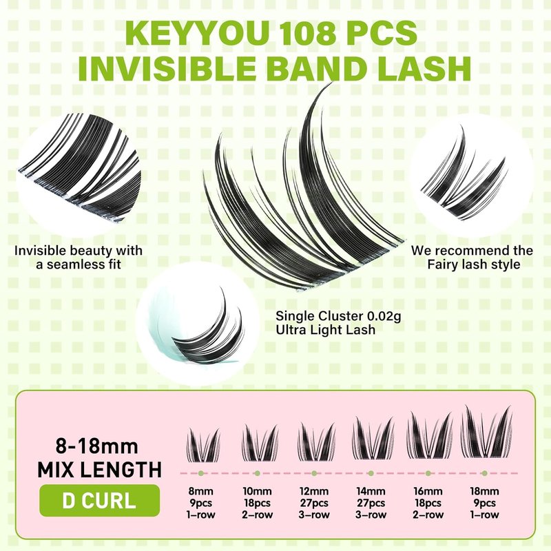 Bunny Lash Clusters - C Curl Manga Lashes for Anime Looks | Wispy Natural, Waterproof DIY Extensions (8-18 Mix)
