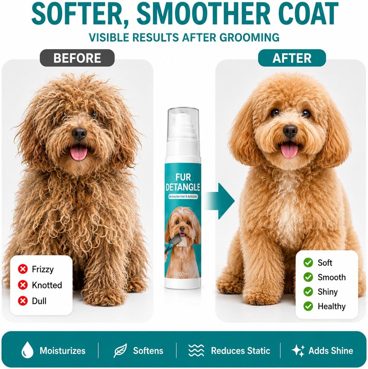 Dog Detangler Spray - Leave-In Conditioner & Dematting Solution for Matted Hair | Moisturizing Pet Grooming Spray, 3.4 Fl Oz