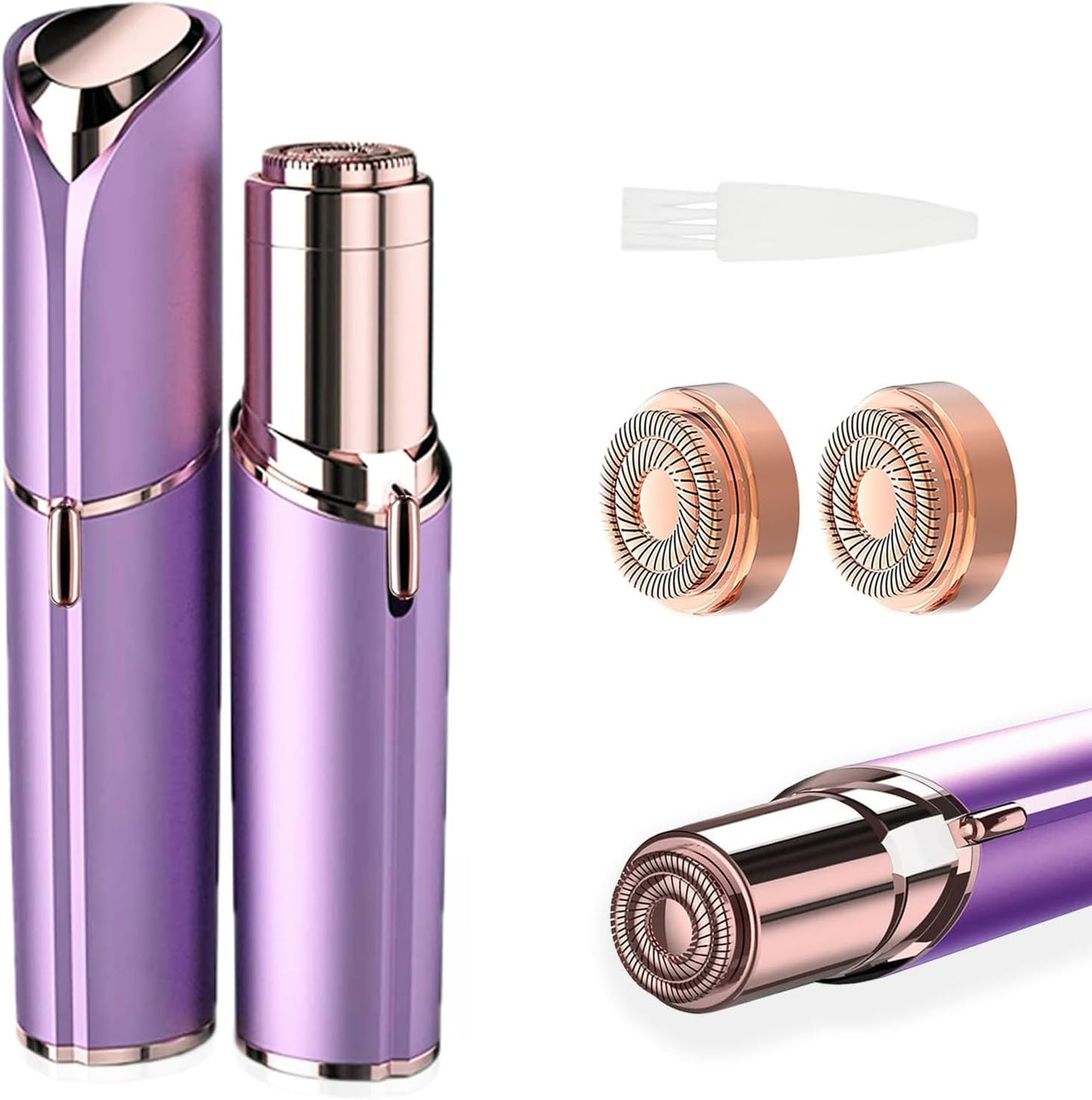 tuokiy Women Facial Hair Removal Device Battery Operated with 2 Replacement Heads,Ladies Face Shaver for Peach Fuzz Upper Lip,Chin, Facial Hair Removal for Women, Purple