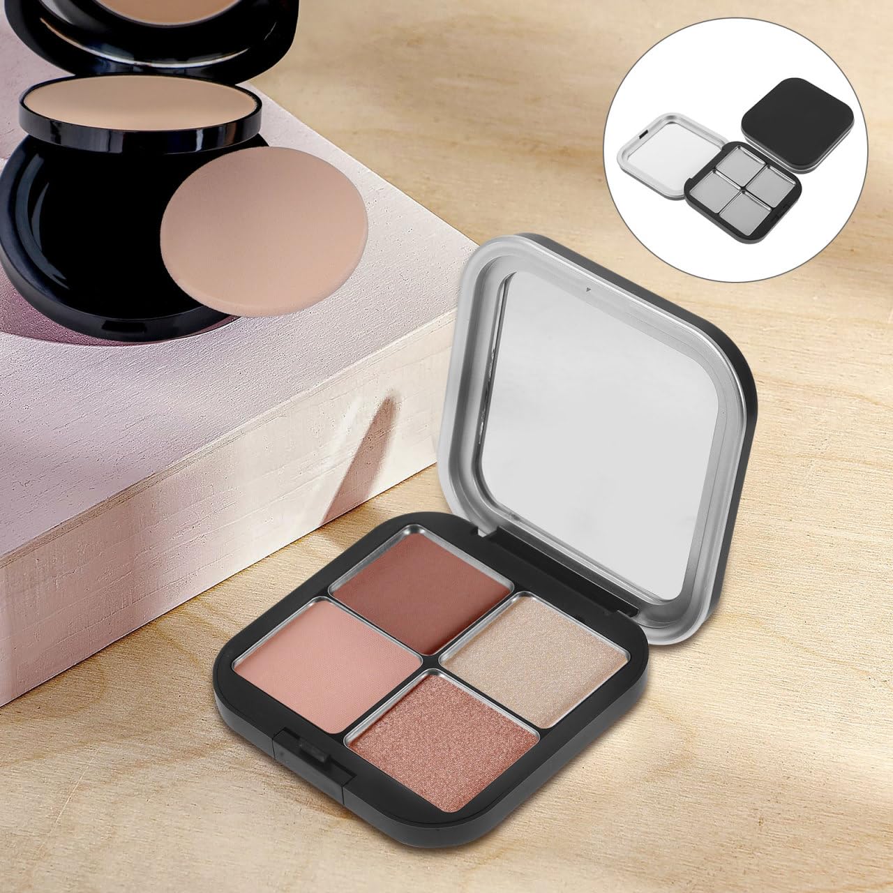 KALLORY Empty Eyeshadow Palettes Magnetic Makeup Container Compact Portable 3-Grid Case for Diy Blush Lipstick Eyebrow Powder Storage