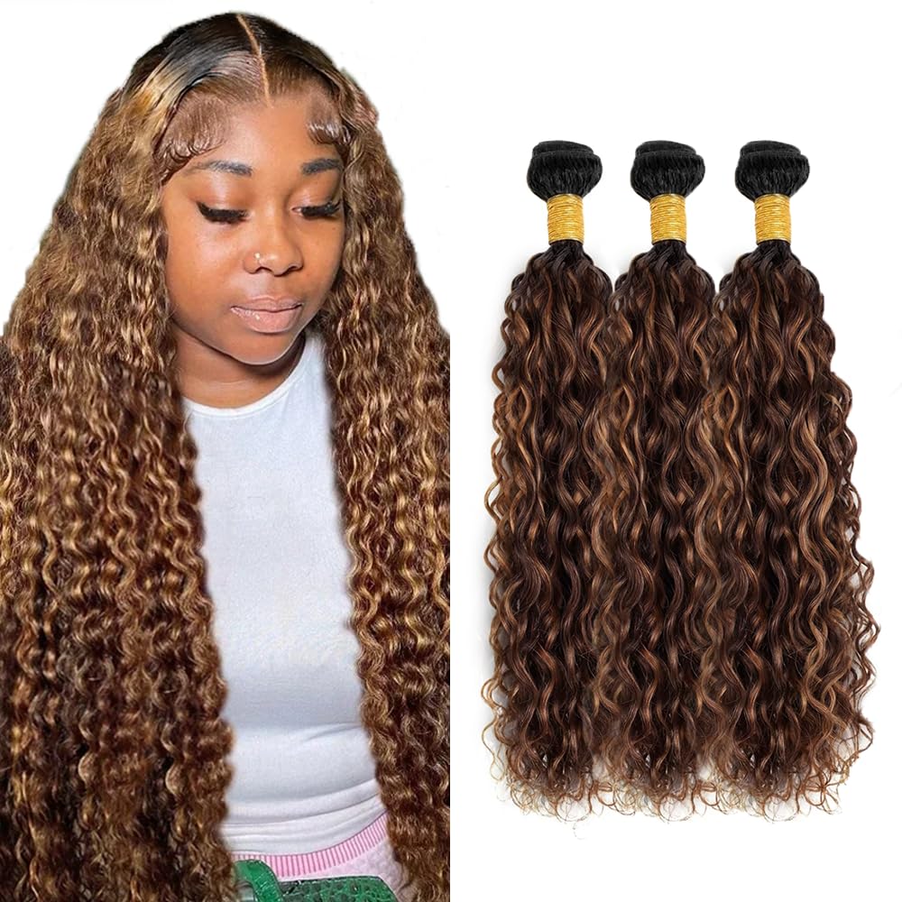 26 28 30 inch Ombre Brown Bundles Highlight Human Hair Bundles P4/30 Water Wave Bundle LadrXadr Brown Human Hair Bundle