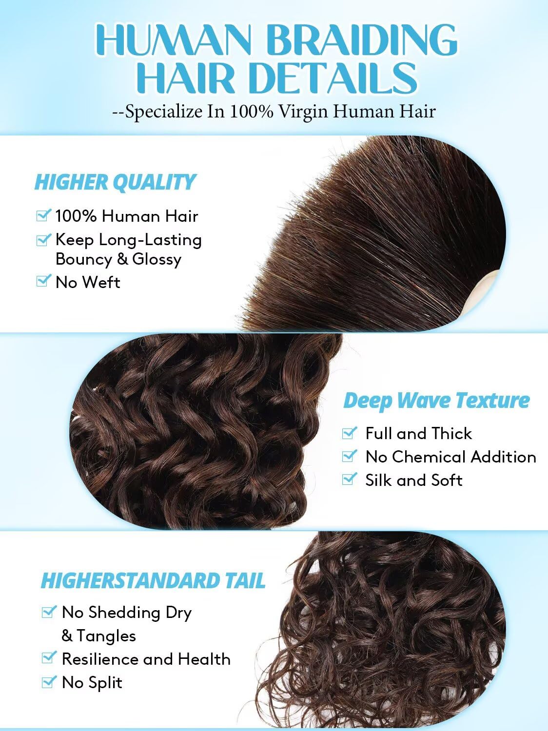 Unprocessed Human Hair for Braiding - #4 Medium Brown Curly Bulk Hair Extensions | 16 Inch, 100g, 2 Bundles