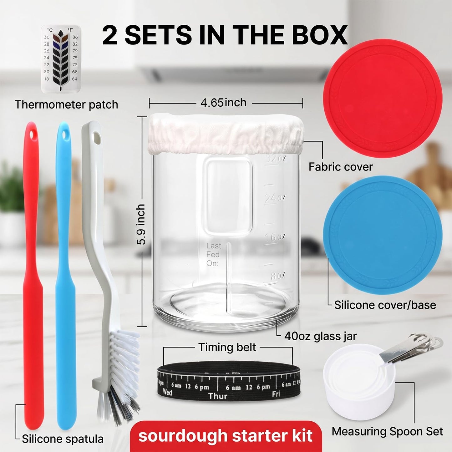 2Pack Sourdough Starter Jar - 40oz Large Sourdough Jar