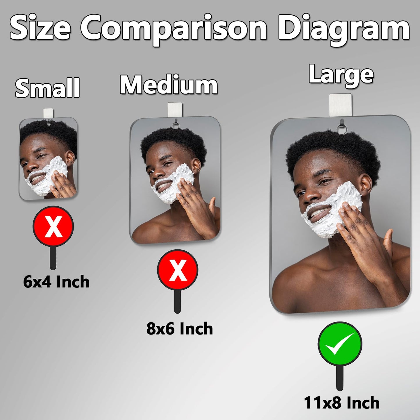 Shower Mirror Fogless for Shaving, (Larger 11x8 Inch) Shatterproof Anti Fog Shaving Mirrors Holder NO-Drilling, No Fog Free Waterproof, Small Wall Mounted Bathroom Accessories Hanging Camping Men