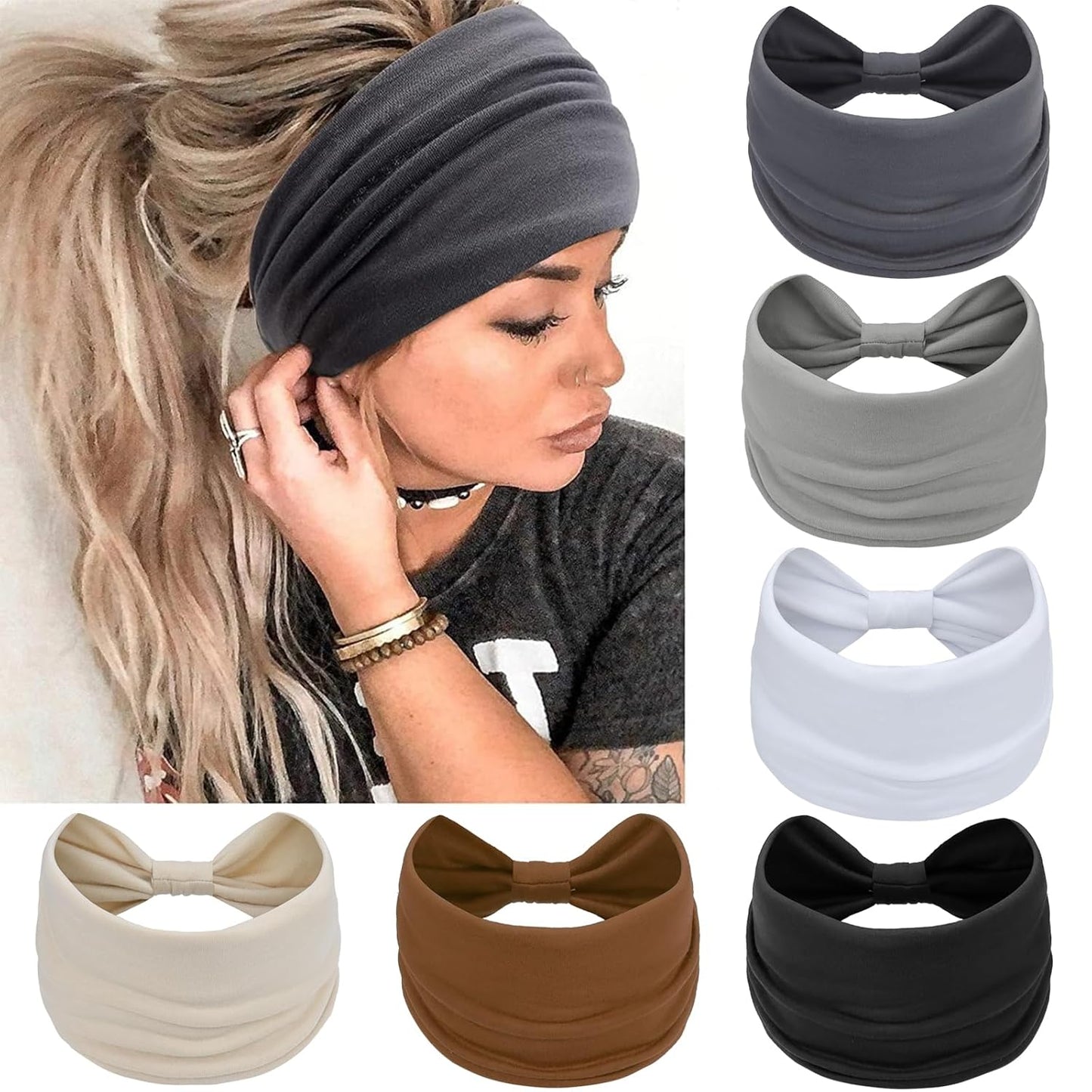 Wide Headbands for Women - No Slip Knotted Turban Hair Accessories | Dark Green Boho Style