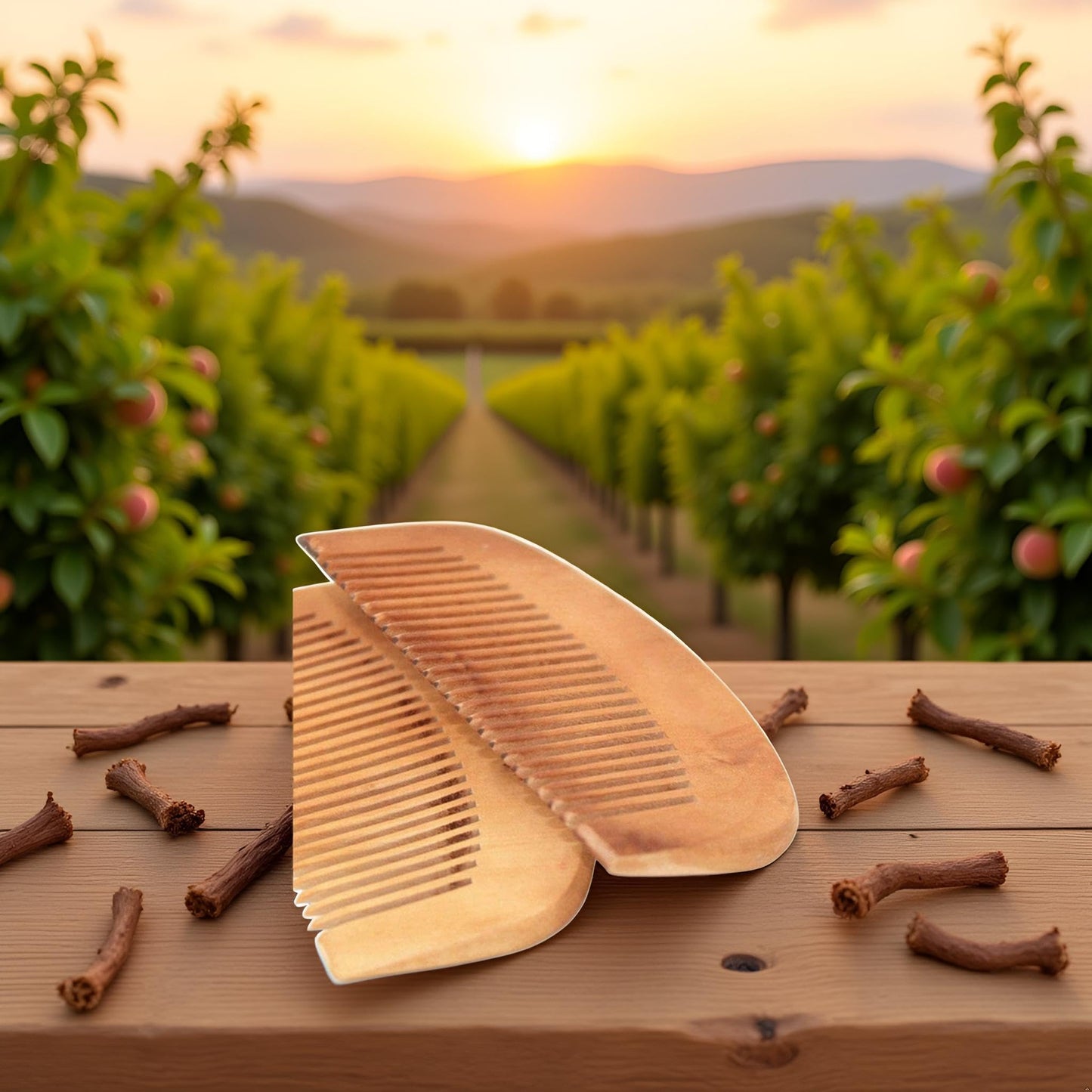 2 Pcs Burlywood Natural Peach Wood Comb Close Teeth Anti-static Beard Hair Wooden Beauty Massage Detangling Tools Care Accessories Styling Tool Hair Combs