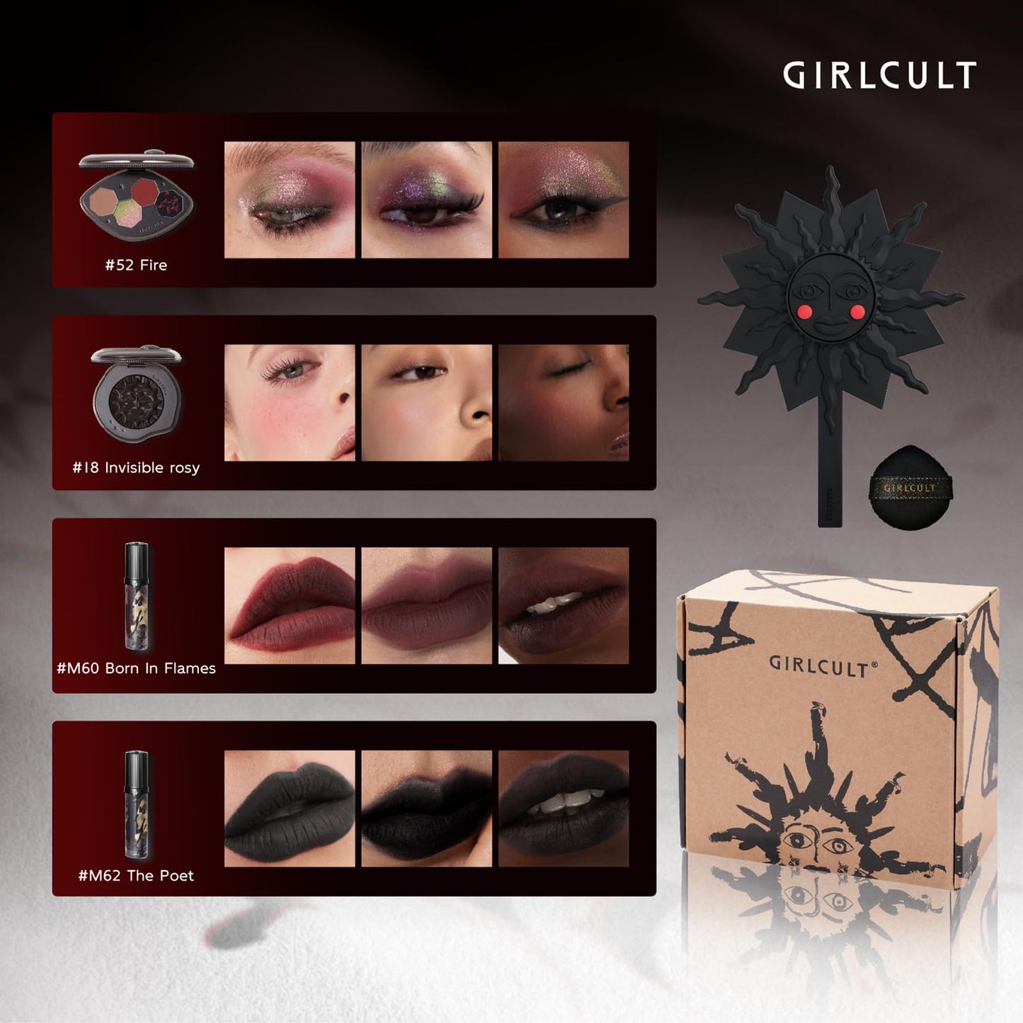 GIRLCULT 5-in-1 Makeup Gift Set – Playful All-in-One Makeup Kit with Eyeshadow Quad, Cream Blush, Matte Lip Stains & Hand Mirror, Pigmented & Blendable, Valentine’s Day & Holiday Beauty Gift
