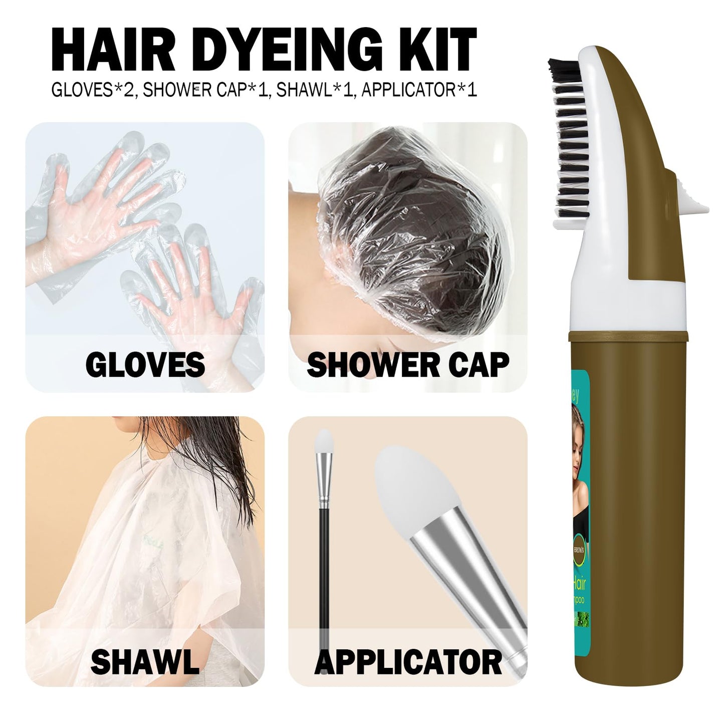 Brown Hair Dye,Hair Dye Shampoo for Women,Hair Color for Gray Hair Coverage Permanent,Comb Dyeing Champu Para CanasHair Dye 4 in 1 With Comb Herbal Natural Plant Hair Color Shampoo(Brown)