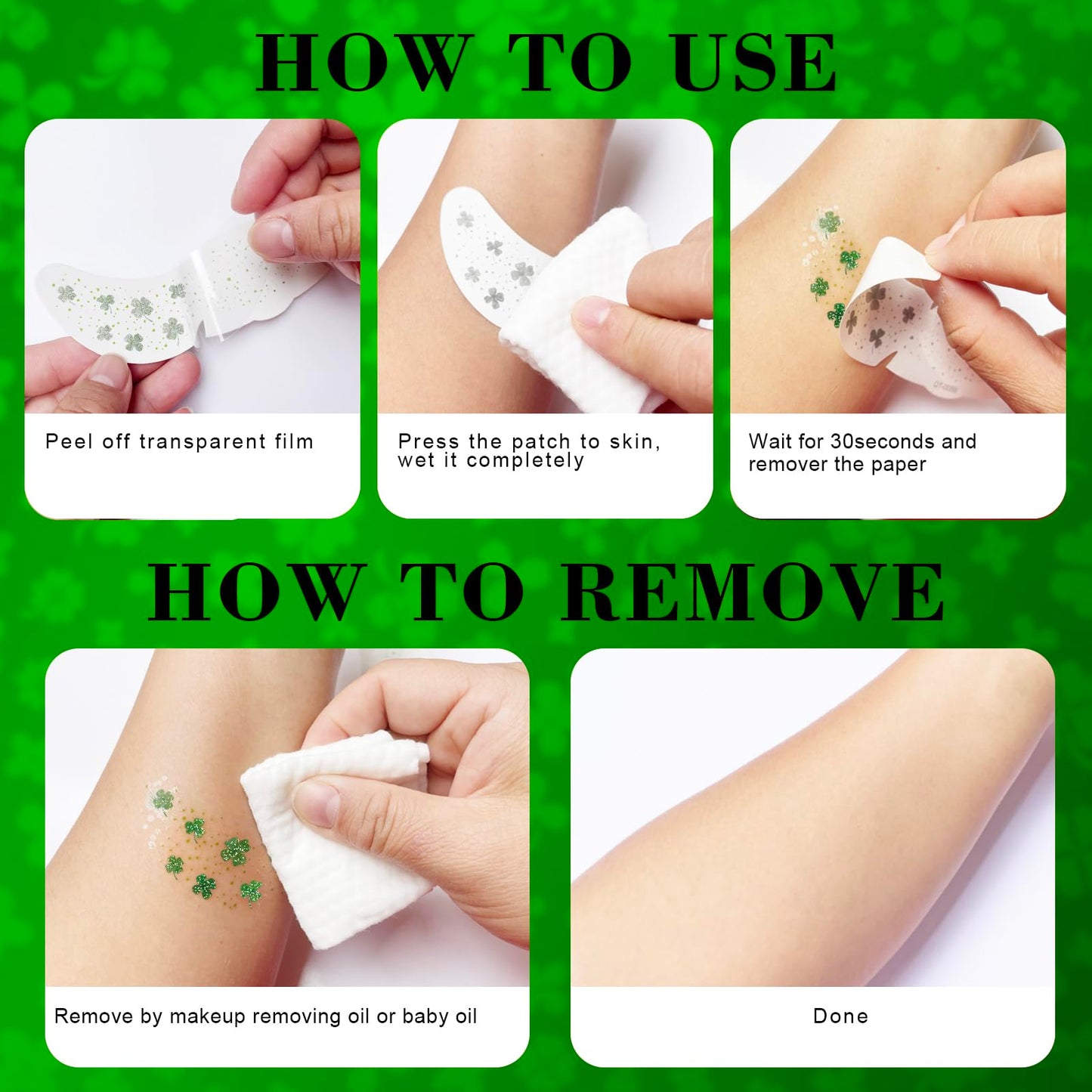 Paminify St Patricks Day Accessories, Green Shamrock Temporary Face Glitter Freckles Tattoos,St Patty's Green Face Tattoos Sparkle Glitter Makeup,Saint Patrick's Day Outfit for Women,6 PCS