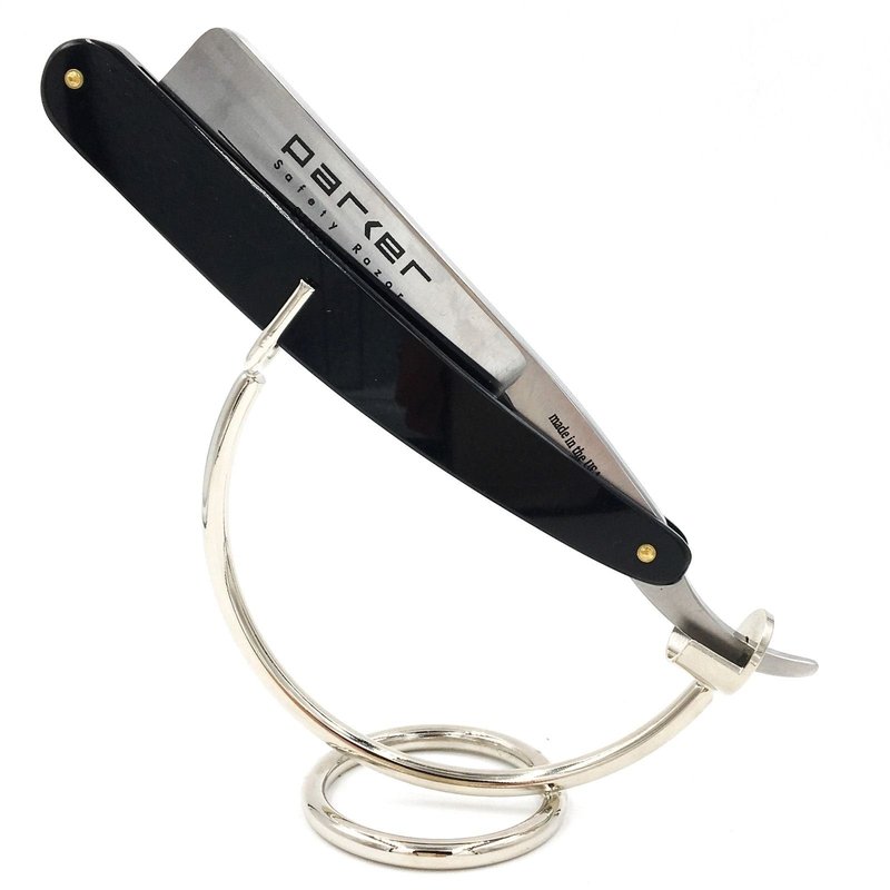 Curved Chrome Razor Stand for Straight, Shavette & Cartridge Razors - Fits 100 mm+ Handle Lengths