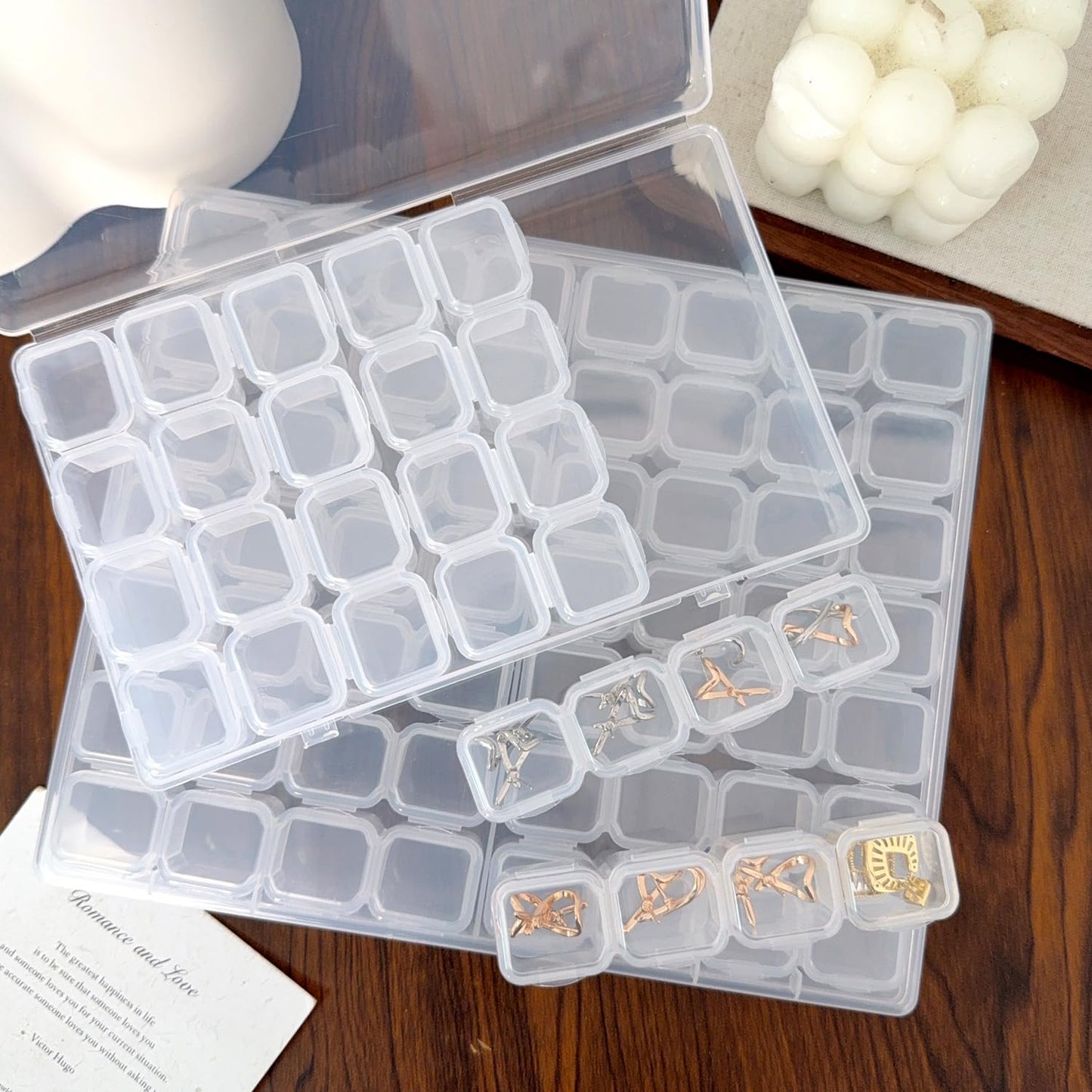 1set Detachable Compartment Jewelry Storage Box Jewelry Divided Into 28/56 Transparent Boxes Nail Art Storage Tools (28 grids,17.5 * 10 * 2.5cm)