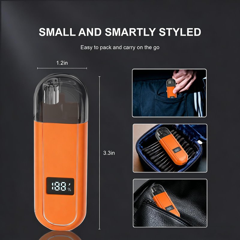VISDOLL 2026 Men & Women Professional Ear and Nose Hair Trimmer, Travel-Friendly IPX7 Waterproof, USB Rechargeable, Painless Quiet, Easy to Clean Dual Edge Blades，Orange