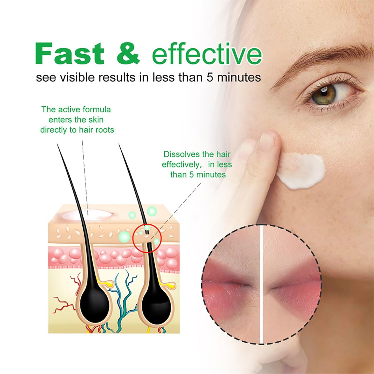 Facial Depilatory Cream, Aloe Vera Hair Remover Cream for Upper Lip and Chin for Women Face Hair Remover for Sensitive Skin Gentle and Non-Irritating (2PCS)