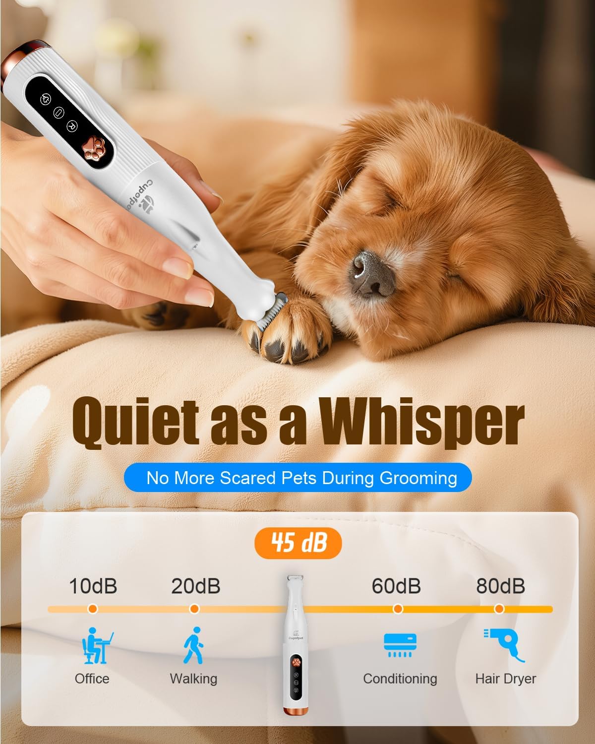 Dog Paw Trimmer - Cordless Precision Grooming Shaver for Small Pets | Low Noise, Ideal for Paws, Ears, Face, and More (White)