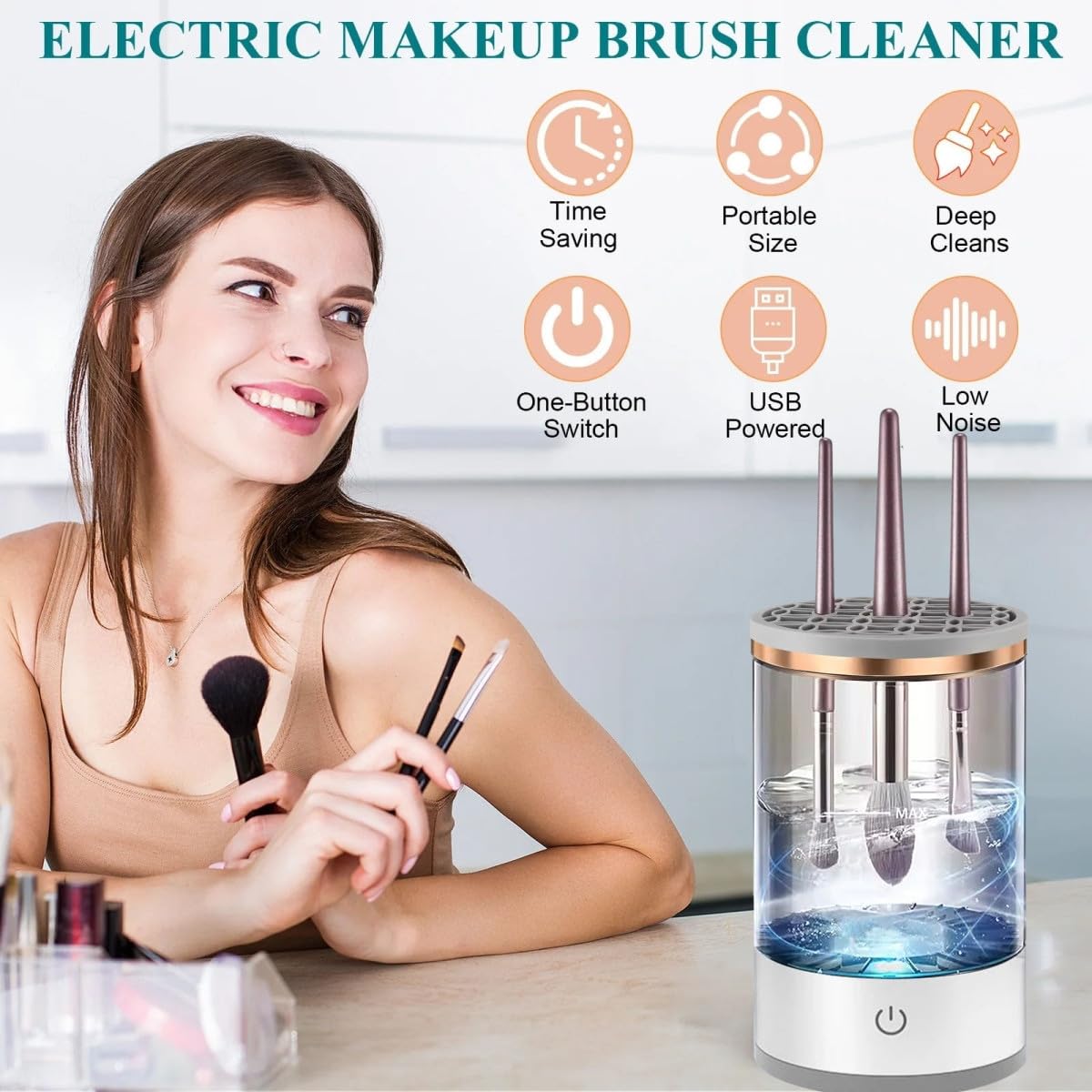 Automatic Makeup Brush Cleaner,Electric Makeup Brush Cleaner Machine for Deep Cleaning,Cosmetic Brush Cleaner for All Size Makeup Brush