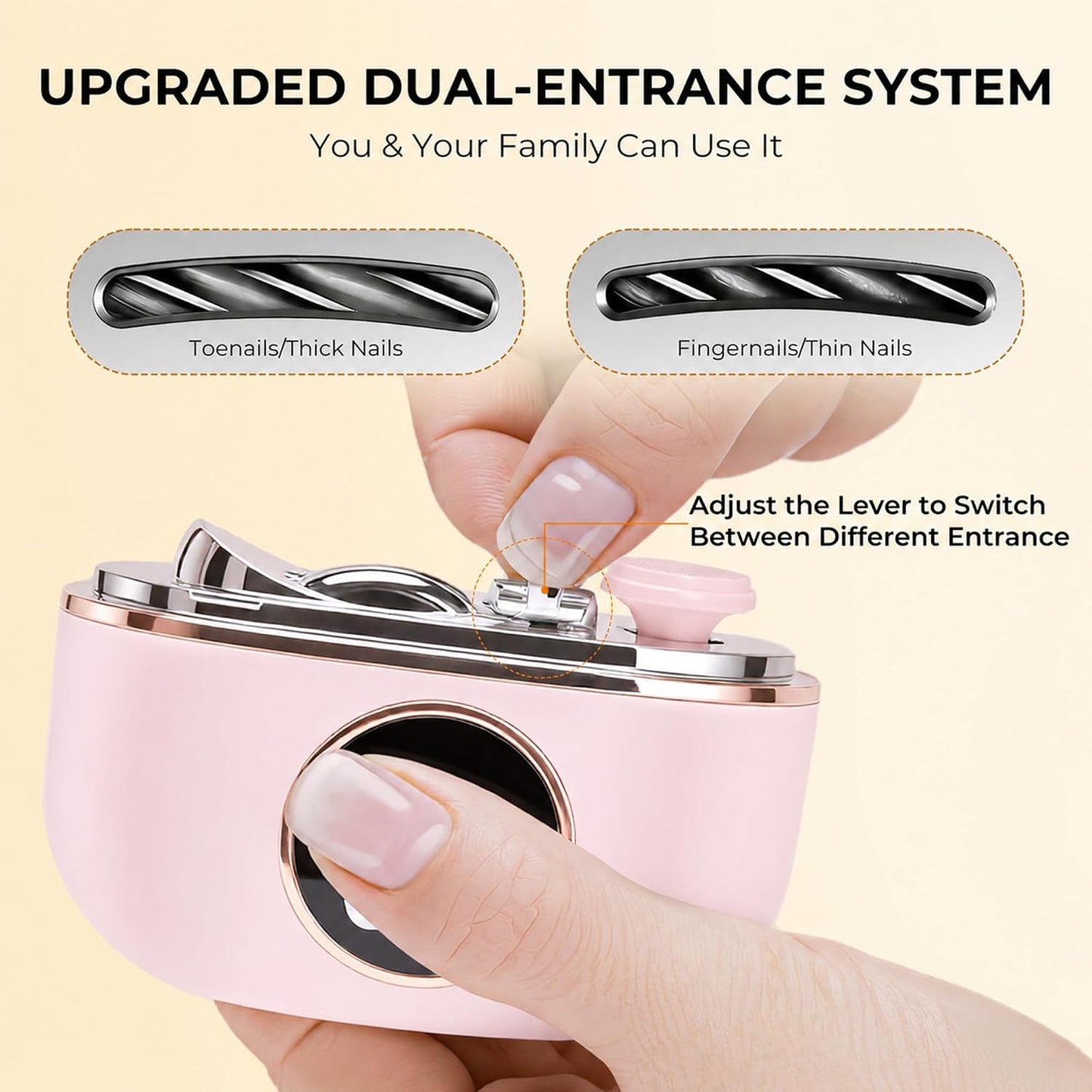 Electric Nail Clippers for Seniors - 3-in-1 Adjustable Dual-Slot, 3-Speed Trimming & Sanding | Pink, Night Lighting, 1PCS