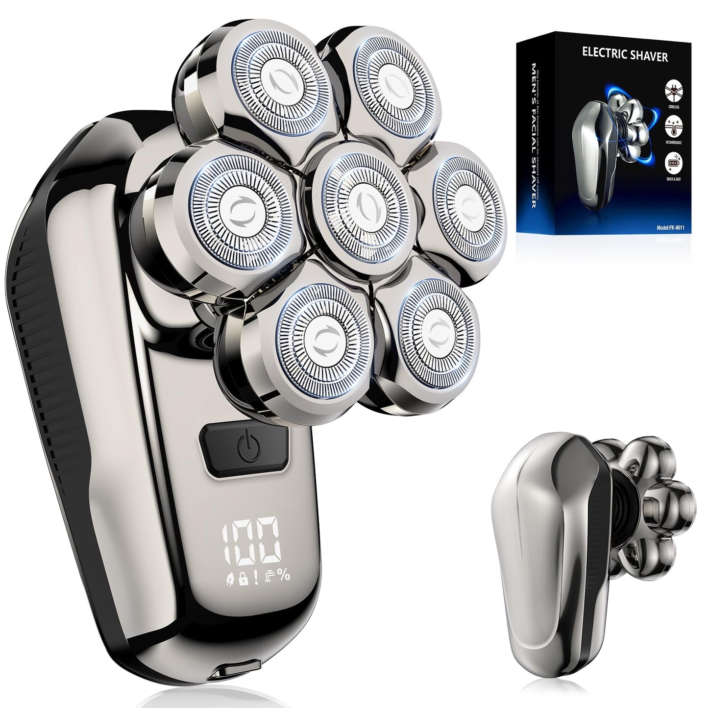 Head Shaver for Bald Men, Coklean 1400mAh Detachable Electric Shavers Rechargeable Rotary Shaver with LED Display & 8500RPM Motor IPX6 Waterproof Dry/Wet Electric Razor, Gift for Dad Husband