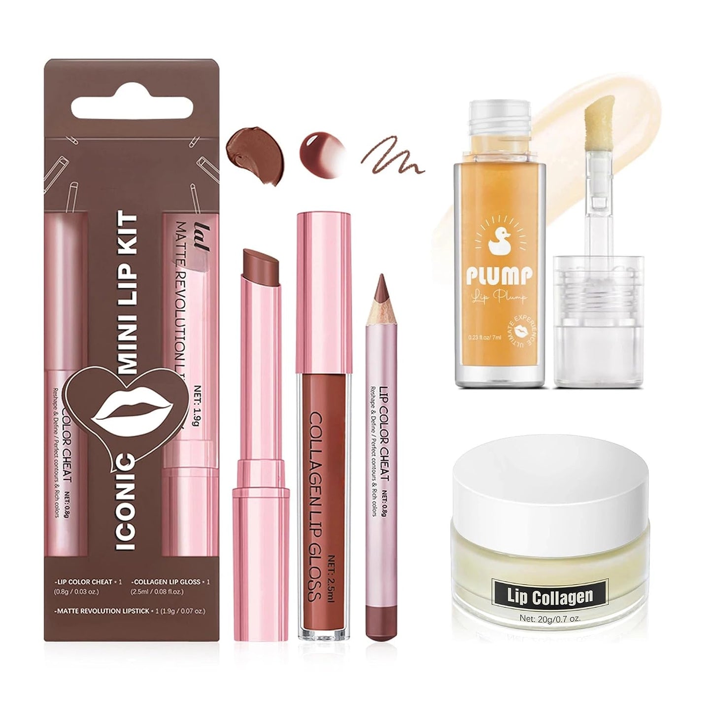 Mauve Rose Lip Makeup Kit - 5-Piece Lipstick, Liner & Gloss Set with Collagen Mask & Plumping Oil | Long-Lasting Dusty Rose Color for All Skin Tones