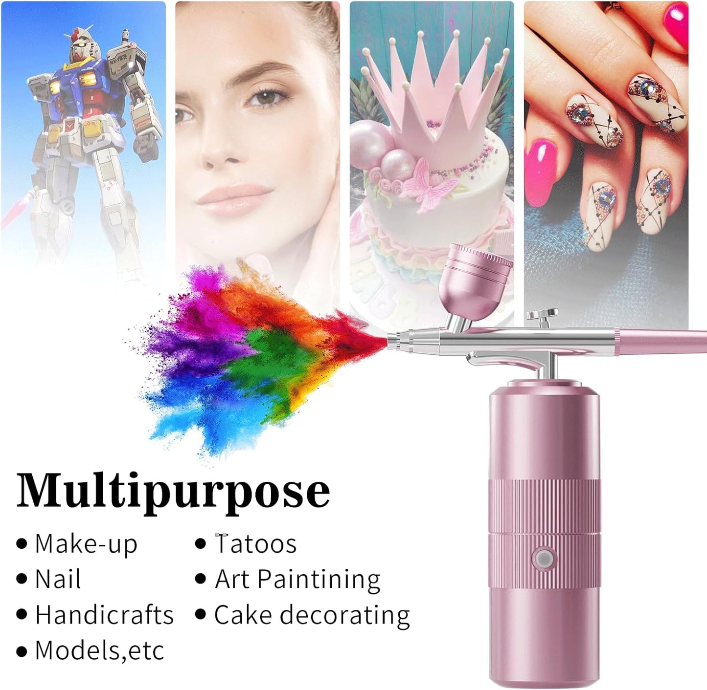 Airbrush Kit - Portable Compressor Set with 0.3mm Nozzle | Cordless Rechargeable for Makeup, Nail Art, Painting (Pink)