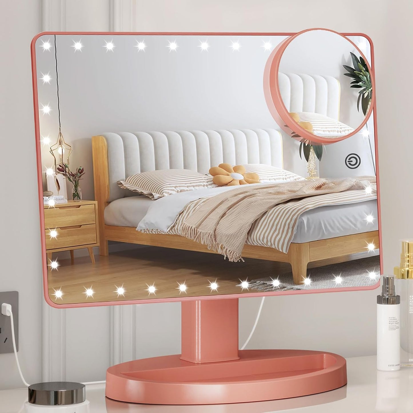 Large Lighted Makeup Mirror - 3 Color Modes, 88 LED, 10X Magnification | 360° Rotation, Touch Screen (Black)
