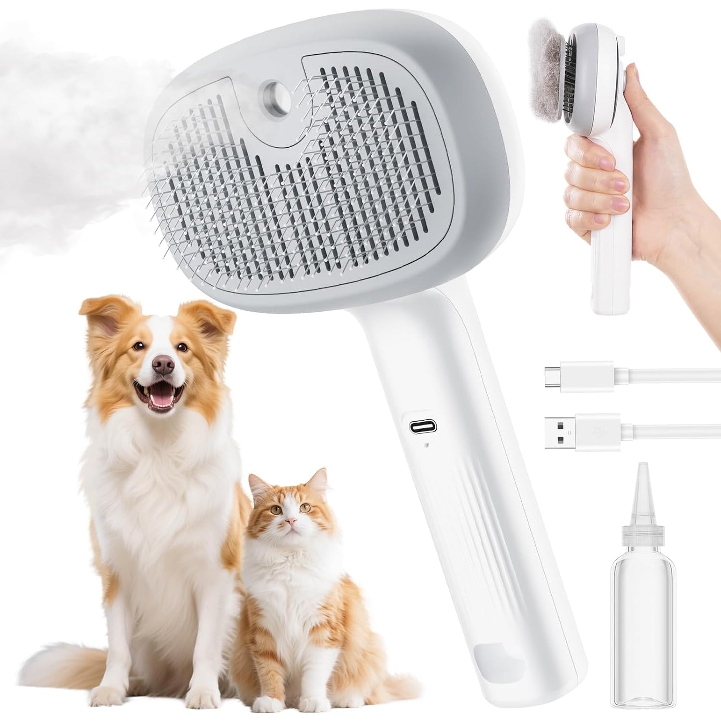 Pecute Cat Steam Brush - Self-Cleaning Grooming Tool with 2 Spray Modes | Large Capacity Tank for Shedding & Massaging