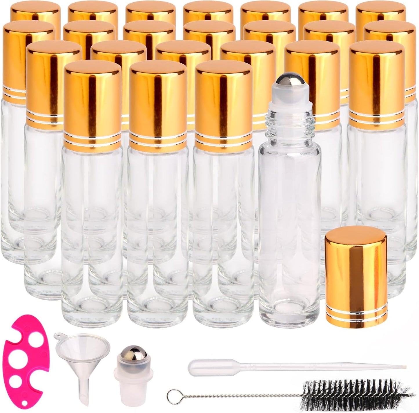 Essential Oils Roller Bottles - 24 Pack 10ml Gradient Glass with Golden Metal Cap | Travel-Friendly