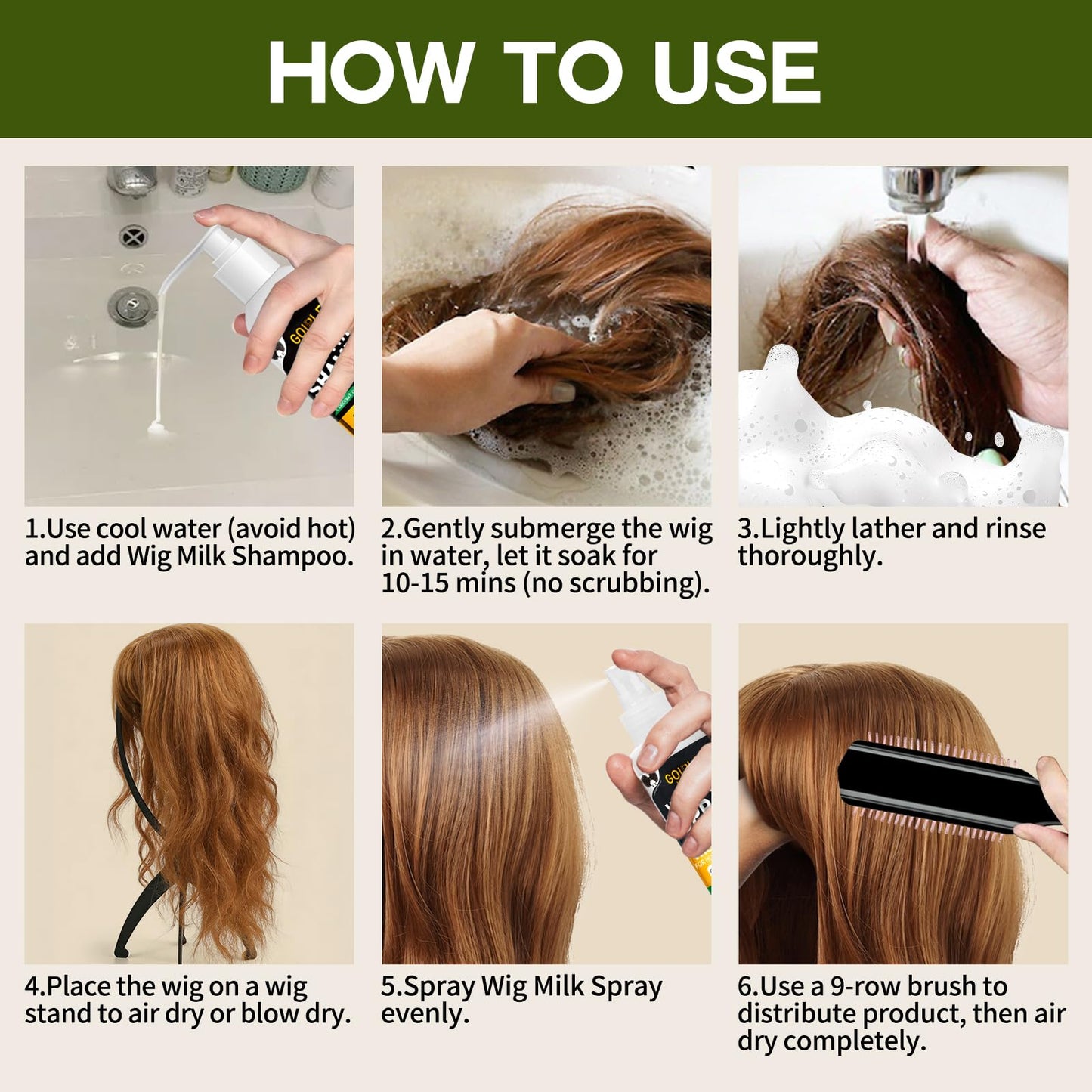 Wig Head Stand with Wig Brush Comb Set Travel Wigs Holder Comb Set for Women Human and Synthetic Hair | 2in 1 Wig Milk Spray & Shampoo Hydrates & Moisturizes, Promotes Silkiness & Shine Easy Combing