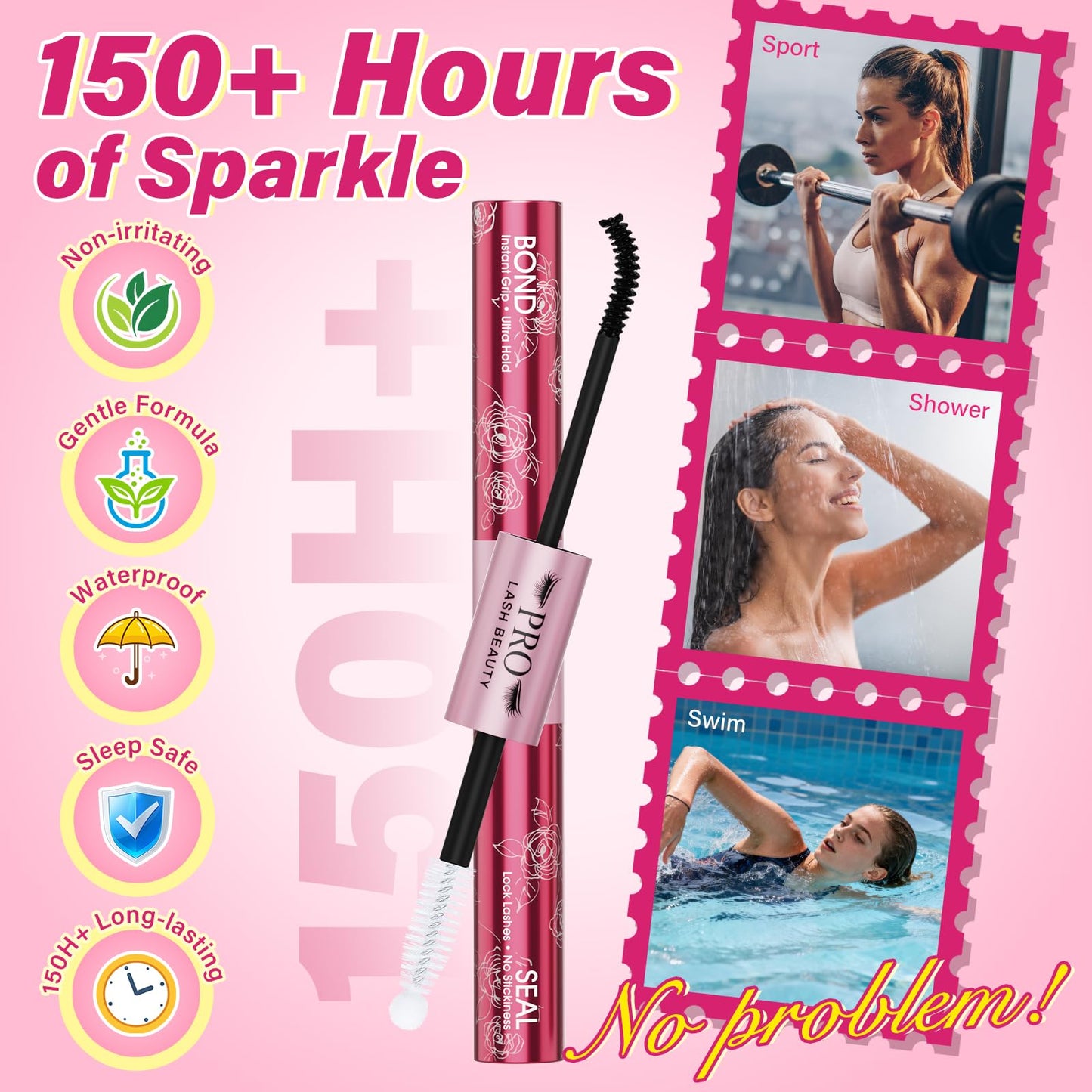PROLASHBEAUTY Waterproof Lash Cluster Glue Lash Bond and Seal Long Lasting Strong Hold Non Irritating Lash Glue for DIY Cluster Lashes at Home (10ml, Black Bond & Clear Seal)