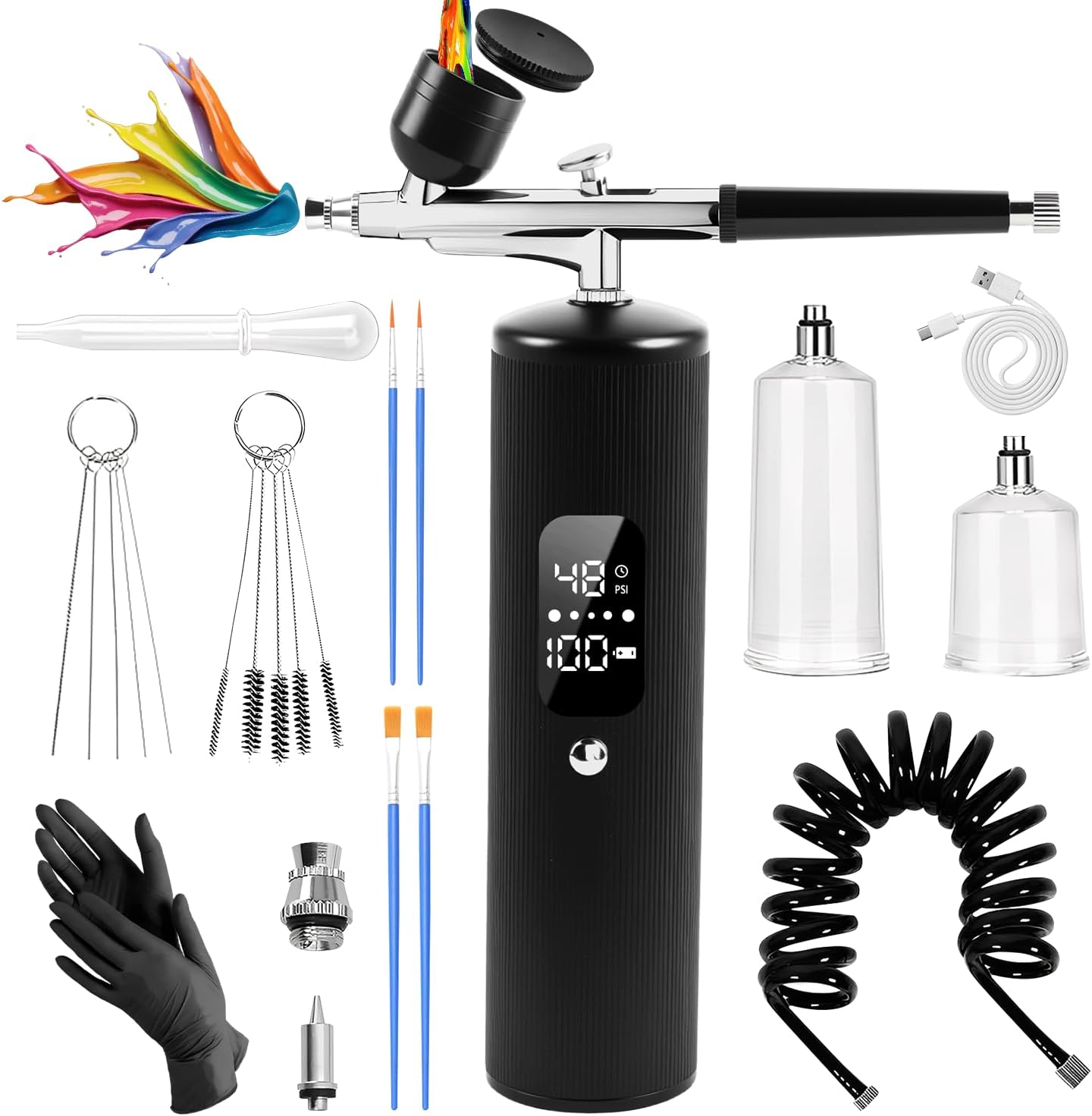 Airbrush Kit - Portable 48PSI Compressor with 0.3mm Nozzle for Nail Art, Makeup & Painting | 6000 mAh Battery