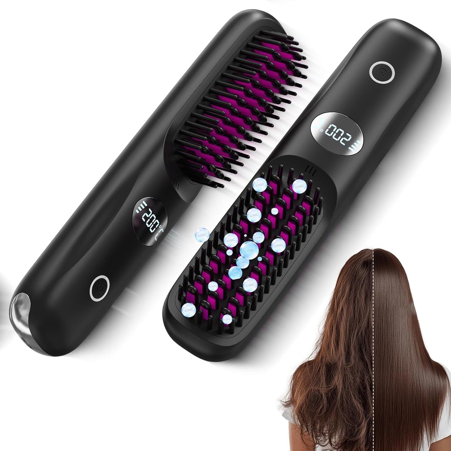 Go Brush Pro Ionic Cordless Hair Straightener Brush - Fast Heating Ceramic for Smooth, Frizz-Free Hair | Portable, Lightweight CP-S8