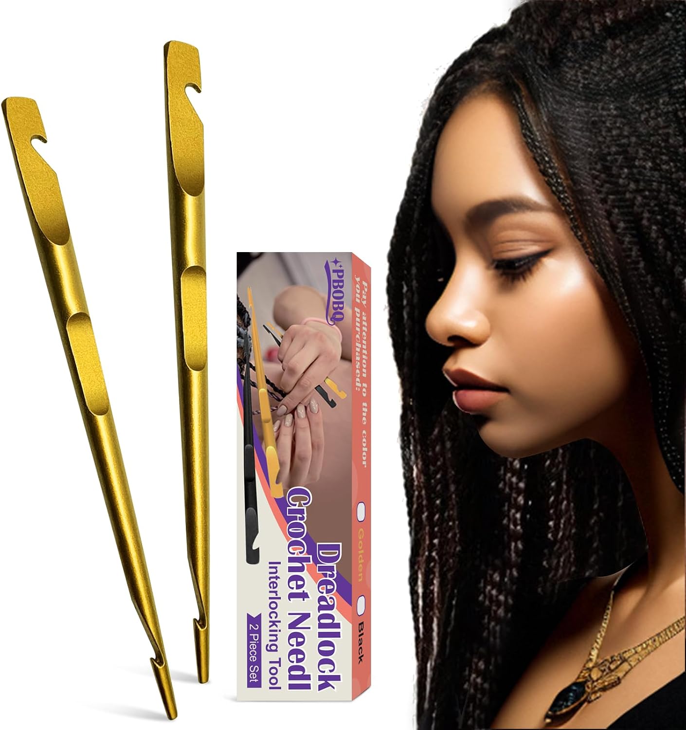 Dreadlock Retightening Tool - Interlocking Crochet Needle Set for Locs & Sisterlocks | Dual-Ended Metal Needles (Black)
