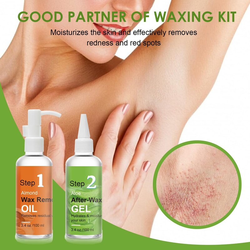 After Waxing Skin Care Kit, Almond Oil For Remove Wax Residue, Post Wax Cooling Aloe Vera Gel For Calm and Soothing Skin, 2 Bottles Hair Removal Waxing Nursing Kit for Women 3.9oz/100ml