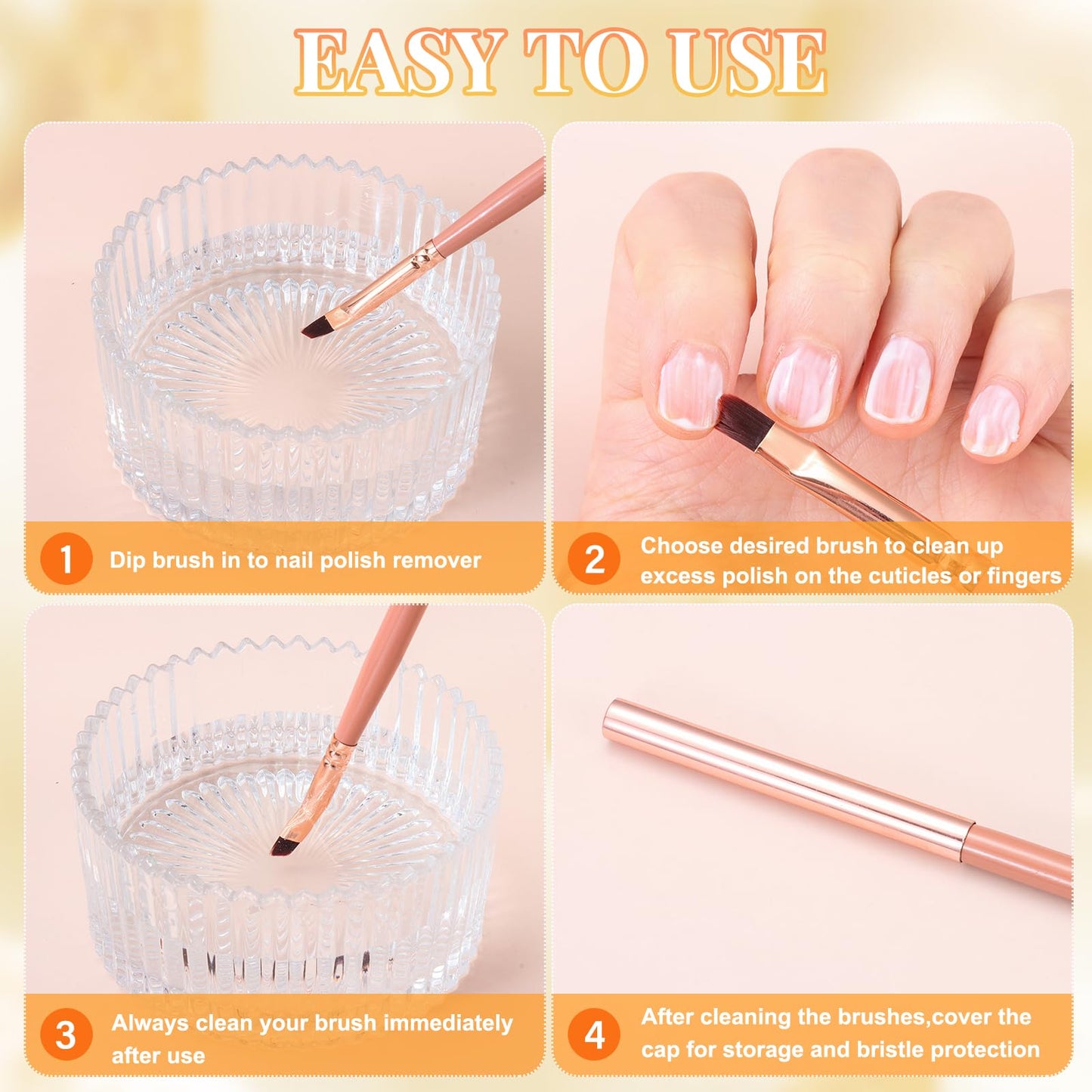 INENK Nail Art Clean Up Brushes,Nail Brushes for Cleaning Polish Mistakes on the Cuticles, Acetone Resistant Nail Brush, Fingernail Cleaning Brushes for Nail Art and Designs (Pink)