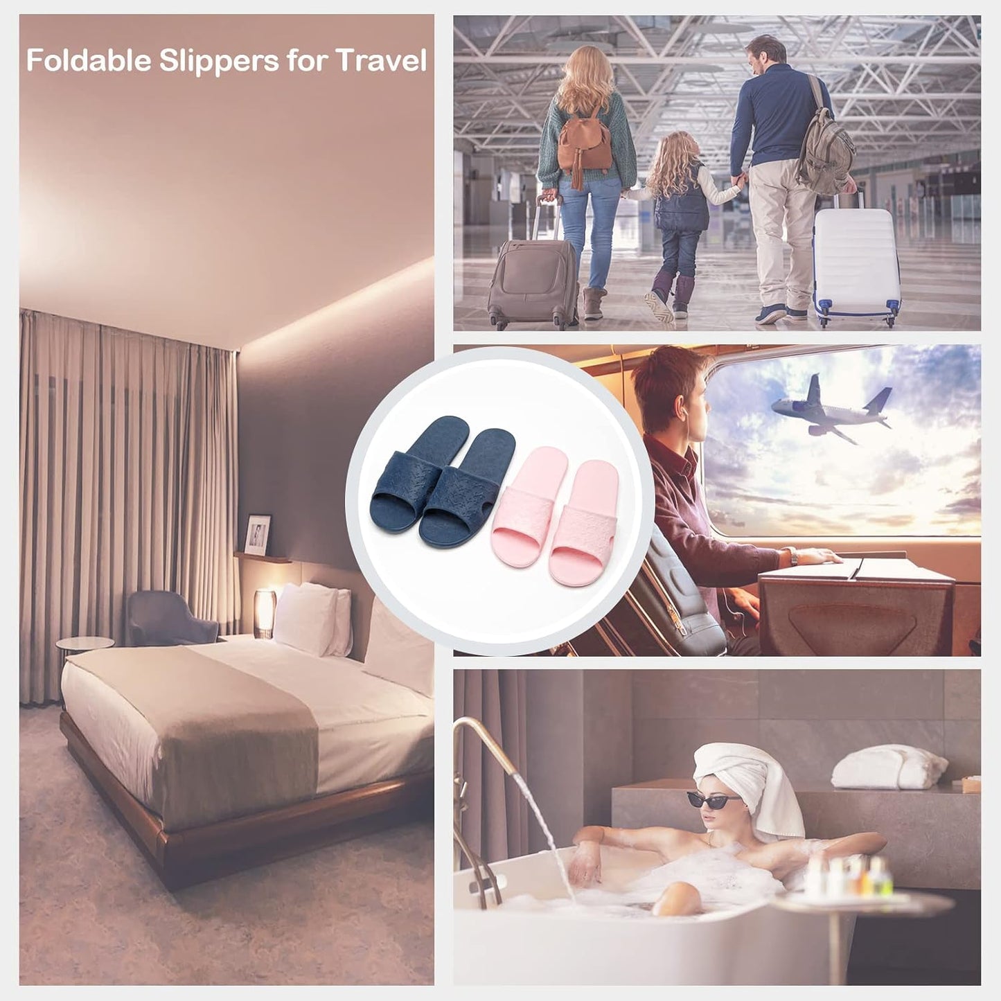 Travel Slippers for Women & Men - Portable Foldable Non-Slip Quick Dry Shoes | Cotton Storage Bag Included