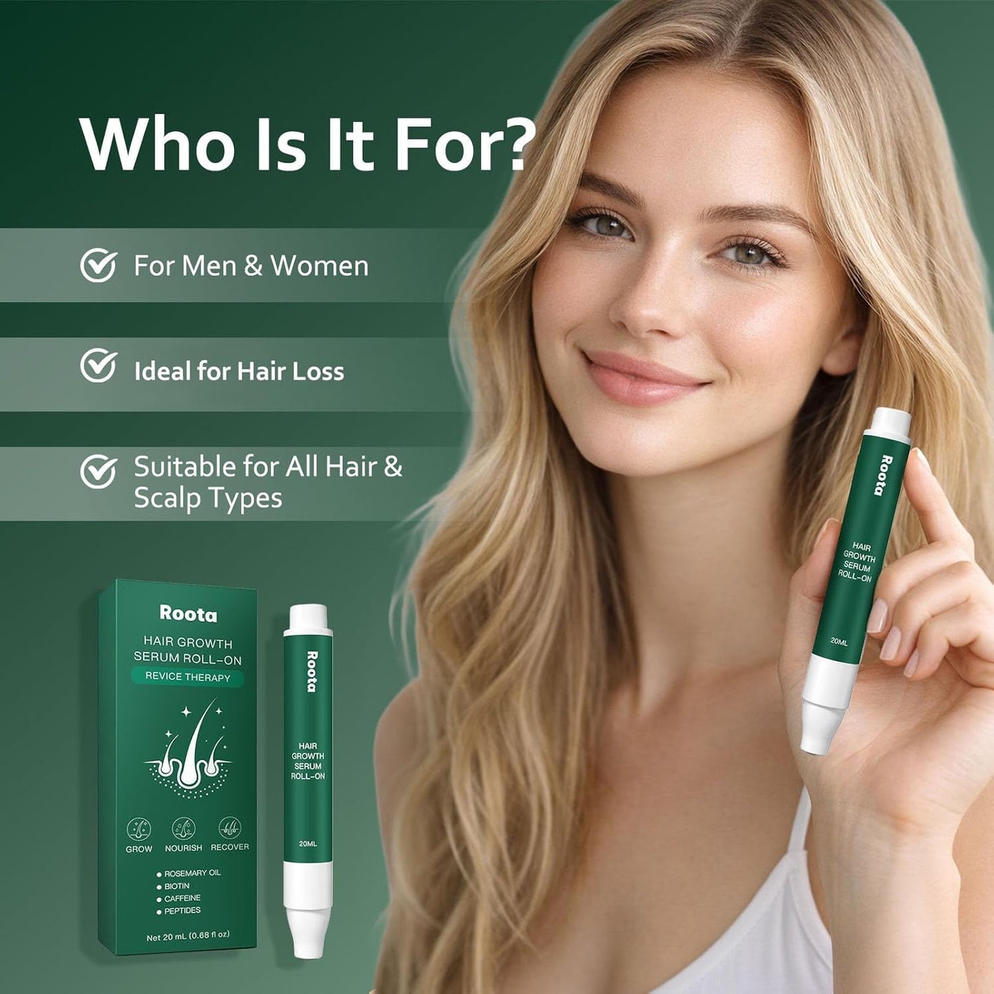 Hair Growth Serum Roll-On | Nourishing Scalp Treatment for Thicker, Healthy Hair - 20ml/0.68 fl oz