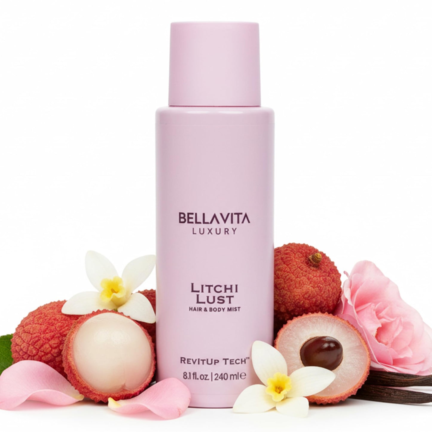 Bellavita Luxury Litchi Lust Hair & Body Mist for Women | Sweet Fruity Body Spray | Refreshing Hair and Body Mist | Lightweight, Alcohol-Free Perfume for Women | 8.12 fl.oz | 240 ml